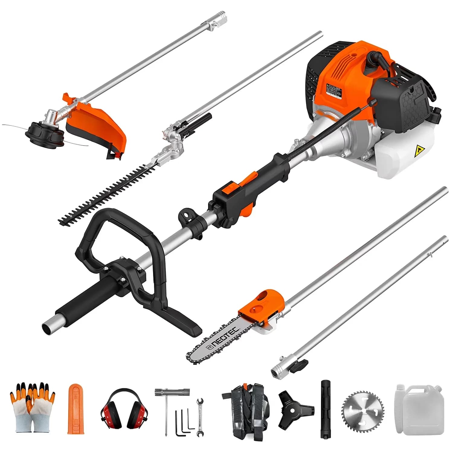 Premium String Trimmer with Attachment Capable, Antivibration, 52cc 5 in 1 Gas Weed Eater - Orange for Garden Model 6A10A9