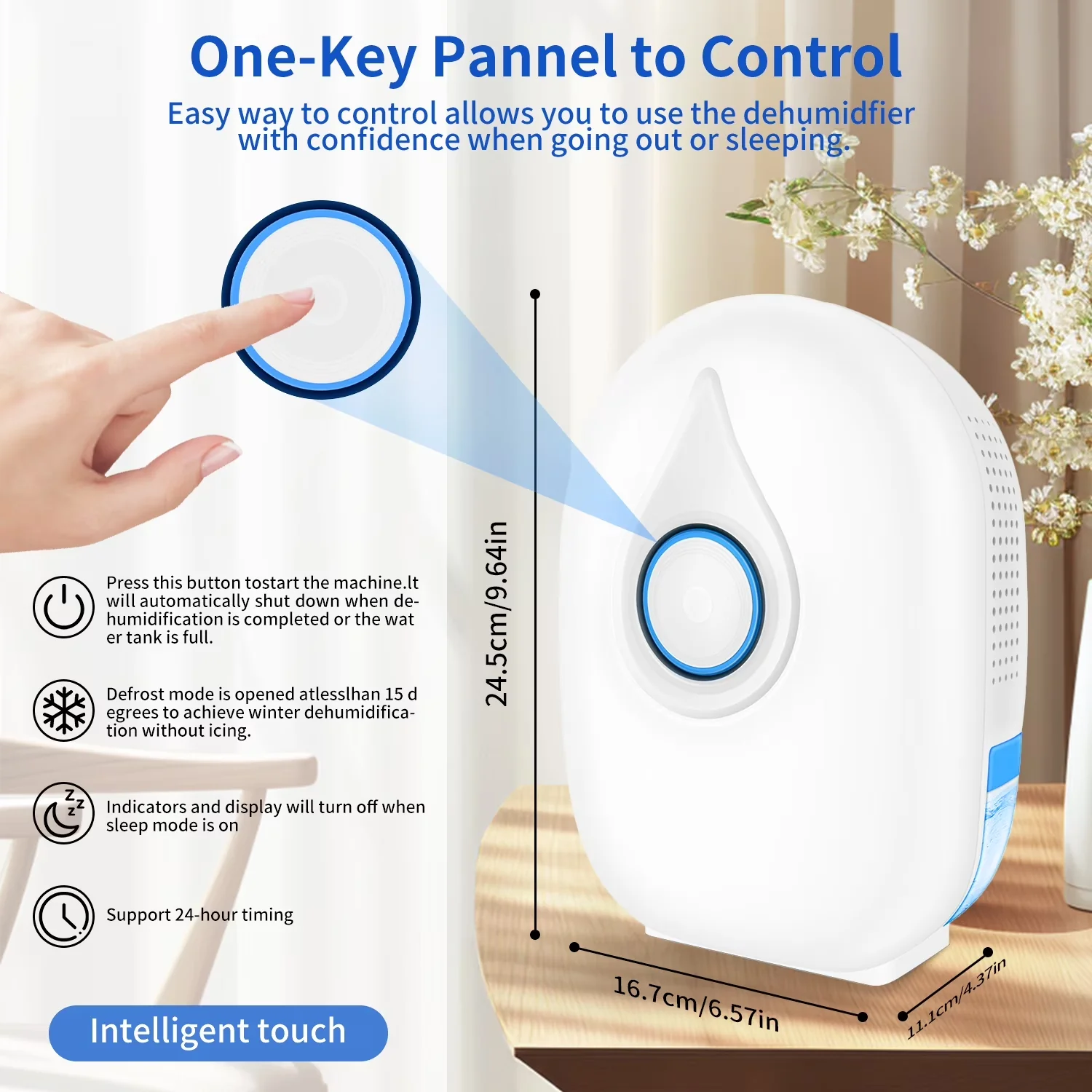 Premium Dehumidifier with Automatic Shut-Off, 2-Pint, Two Ways Drainage w Extra Drain Hose - White for Home Model 2B4A9E