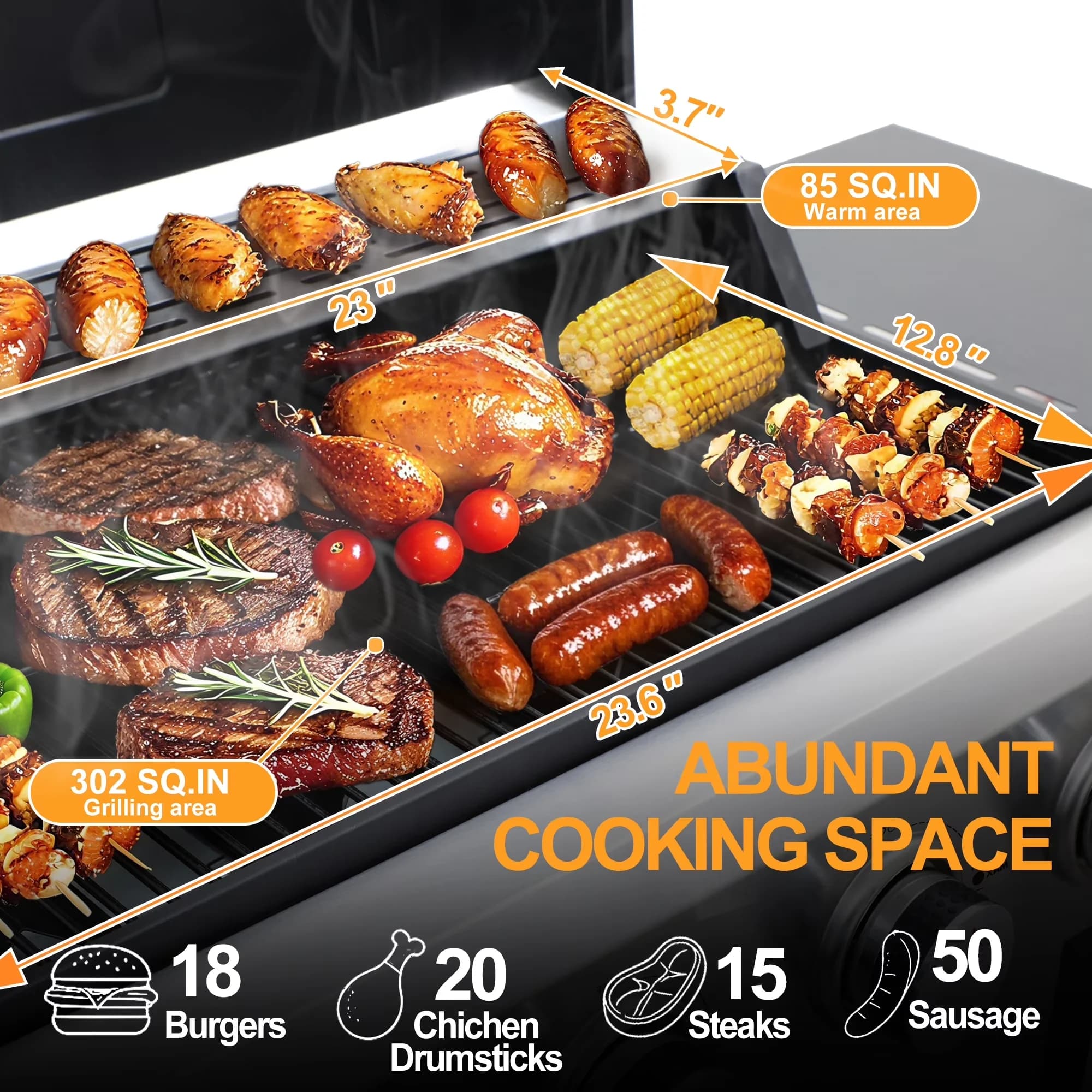 Gas Grill Reliable with 40000 BTU, Rust Resistant - Black Metal, Stainless Steel Model 8CC399