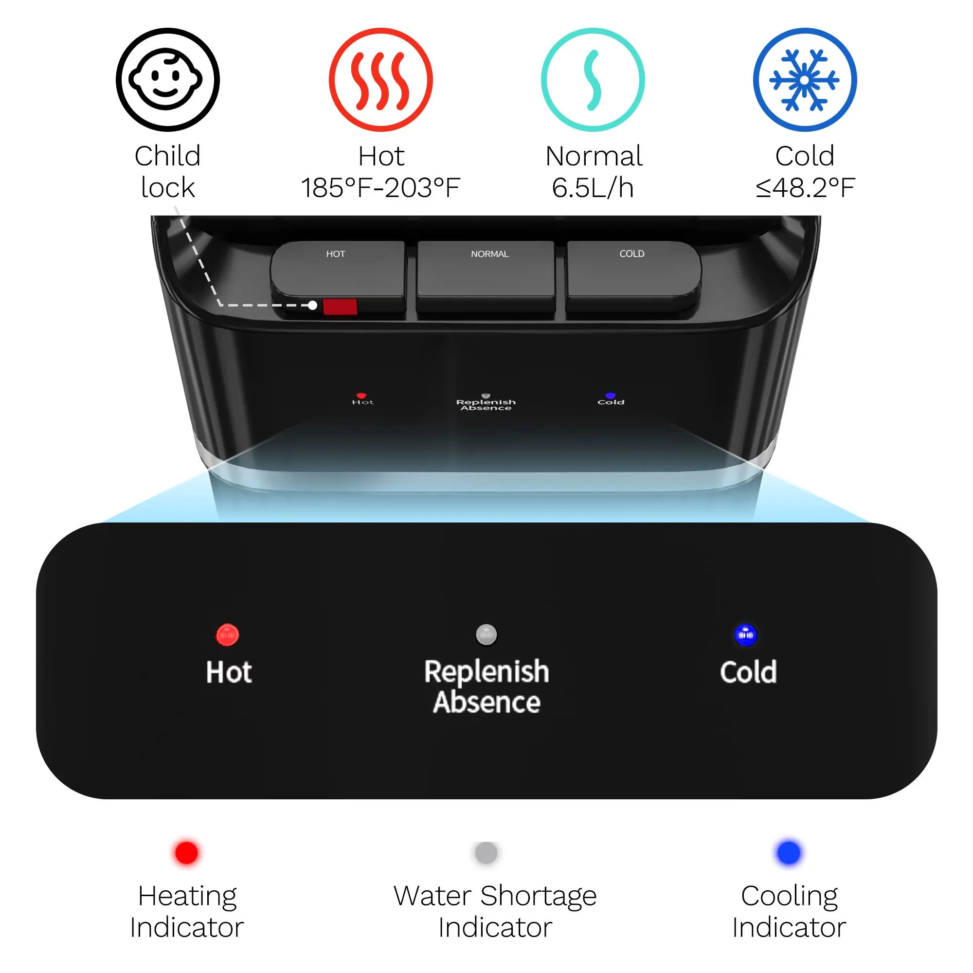Essential Water Filtration with LED, Energy Saving, Temperature Control - Stainless Steel Black Model BD8C03