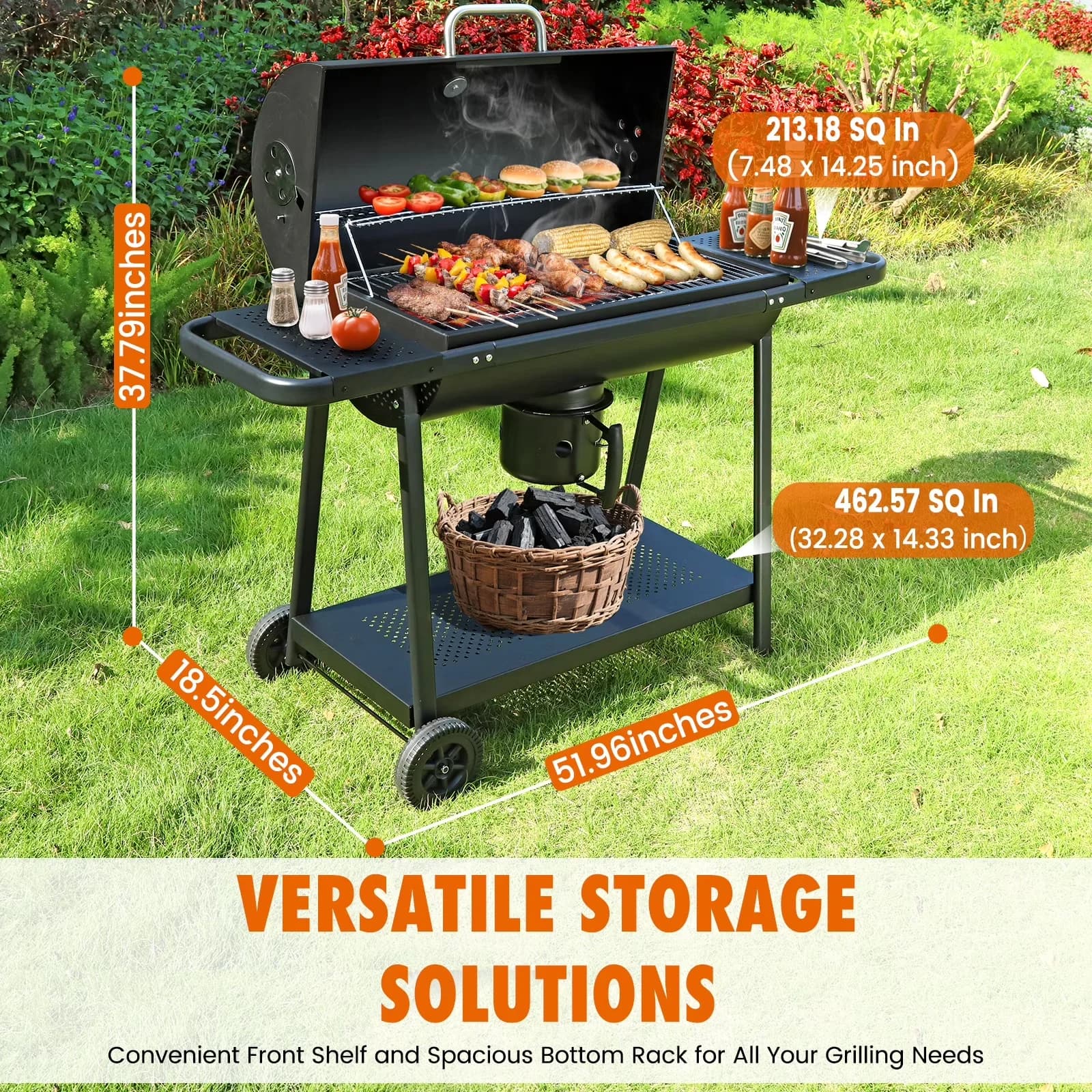 Durable Charcoal Grill with Removable Ash Catcher, Portable - Steel Black Model A6DEE8