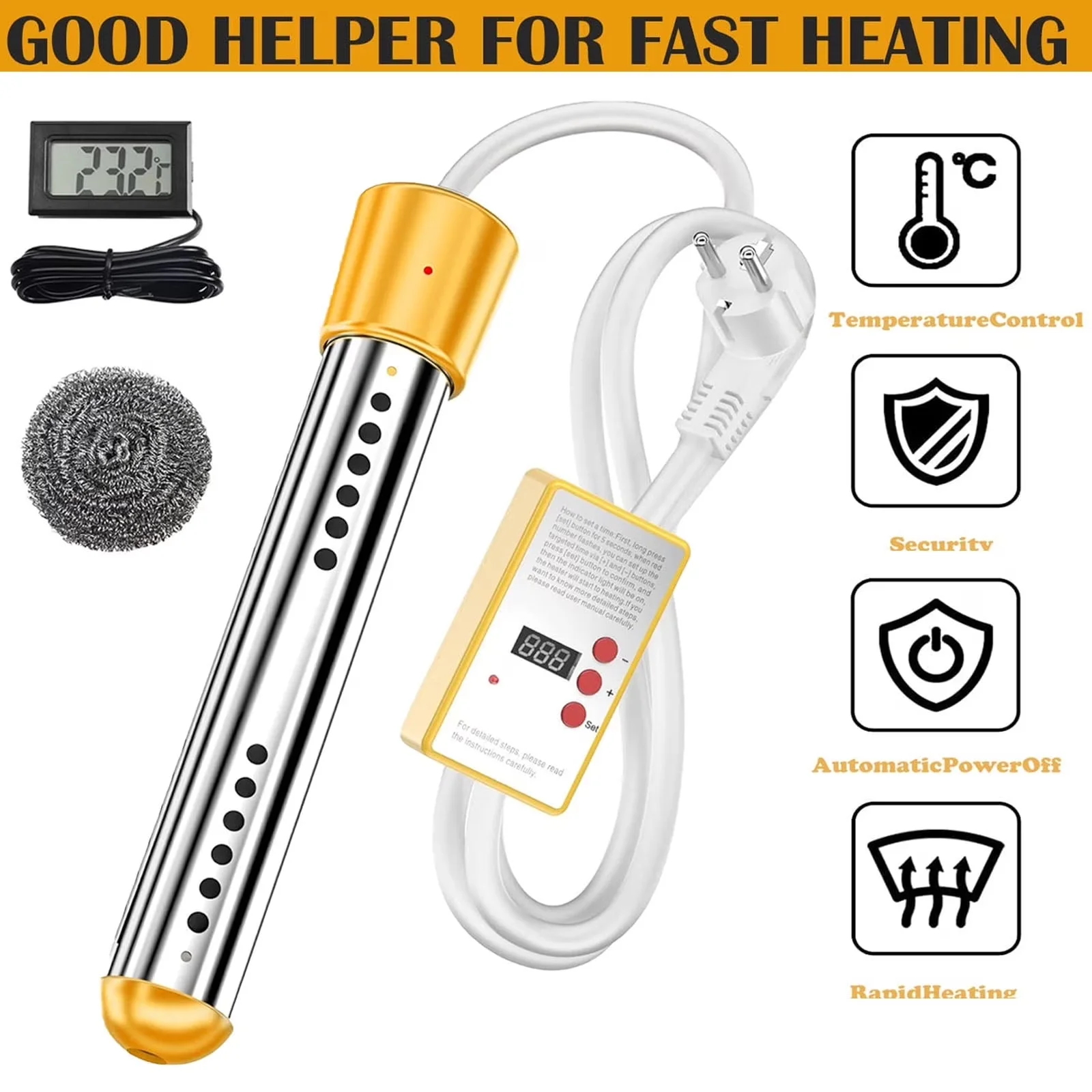 Quality Plumbing with 2000W, Lightweight, 2000W Immersion Water Heater for Camping - Model 0E68C4