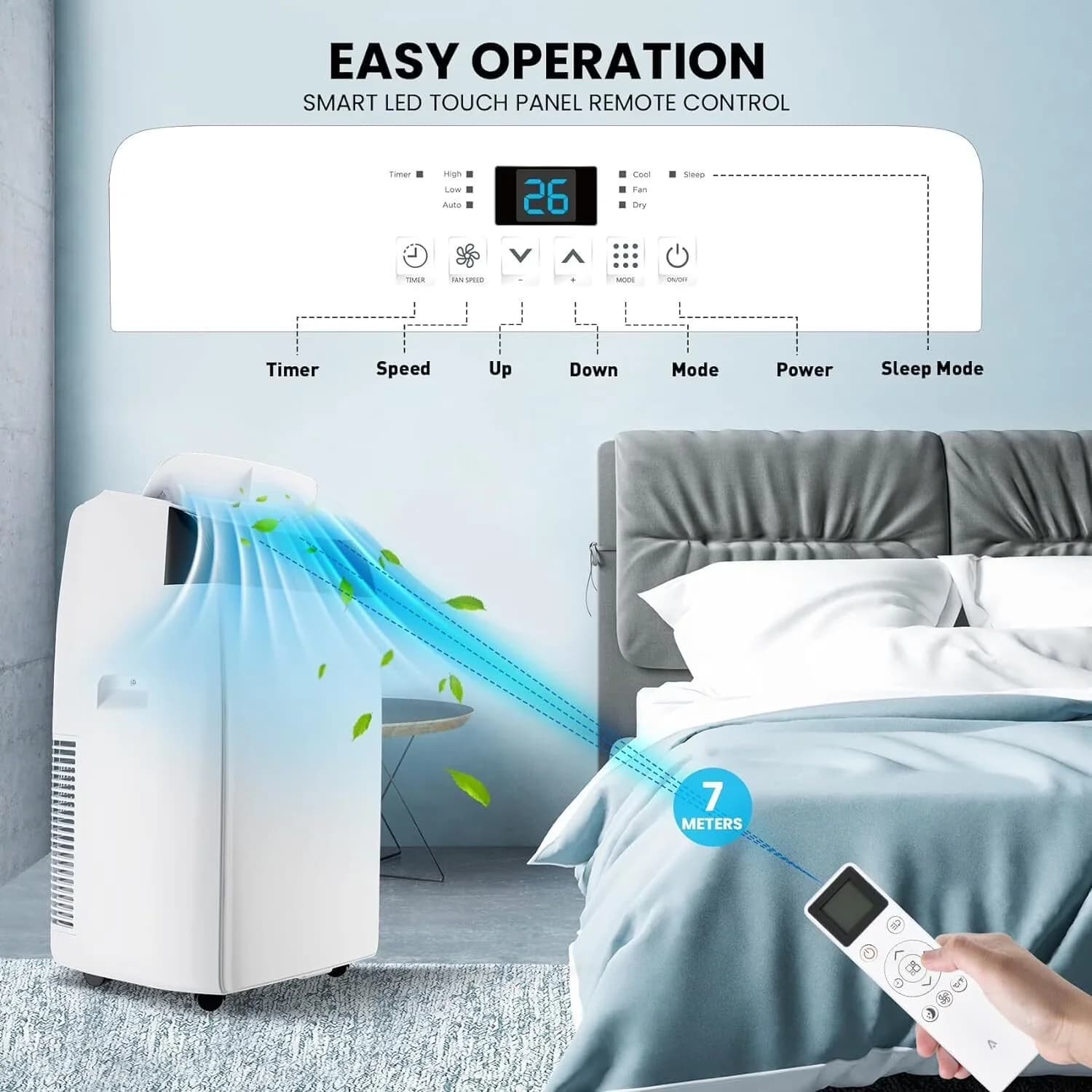 Air Conditioner Efficient with 12000 BTU, Timer, Sleep Mode for Bedroom, Office - Model 8FDE6C
