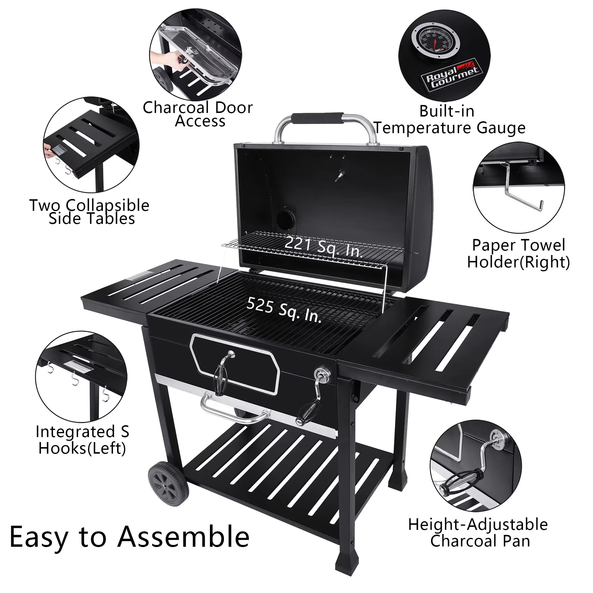 Charcoal Grill Premium with Black, Deluxe 30-Inch, Cover - Black Steel Model FA5A36