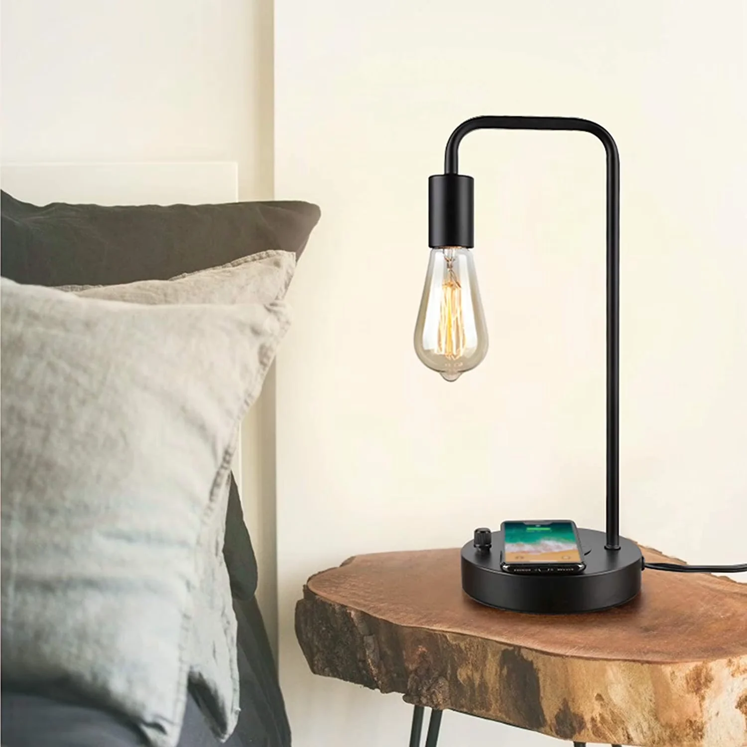 Premium Desk Lamp with Halogen, Contemporary - Black Tubular Metal for Living Room, Office Model F01BF7