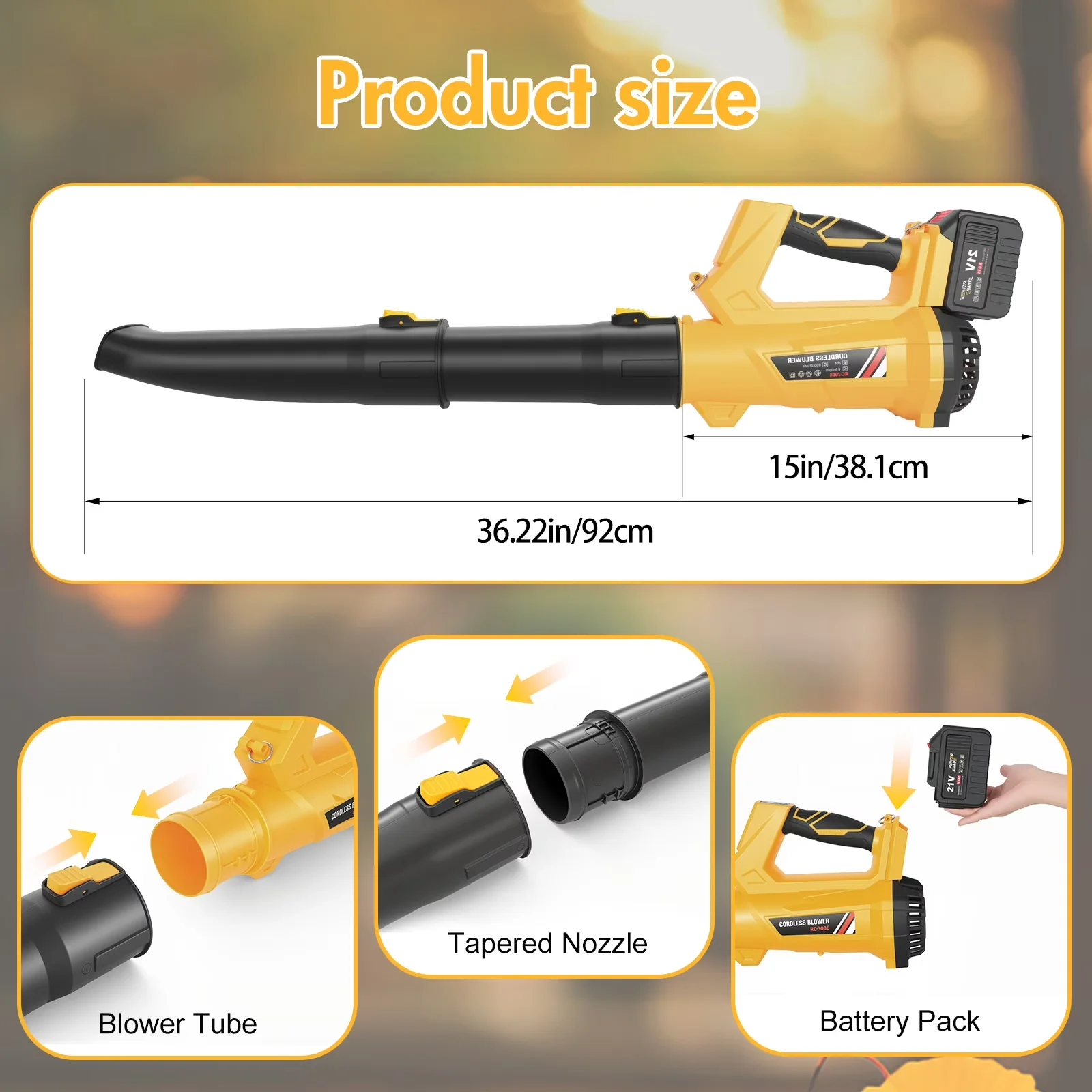 Quality Leaf Blower with Battery, 21V, Battery & Charger for Patio, Garden - Model 33661B