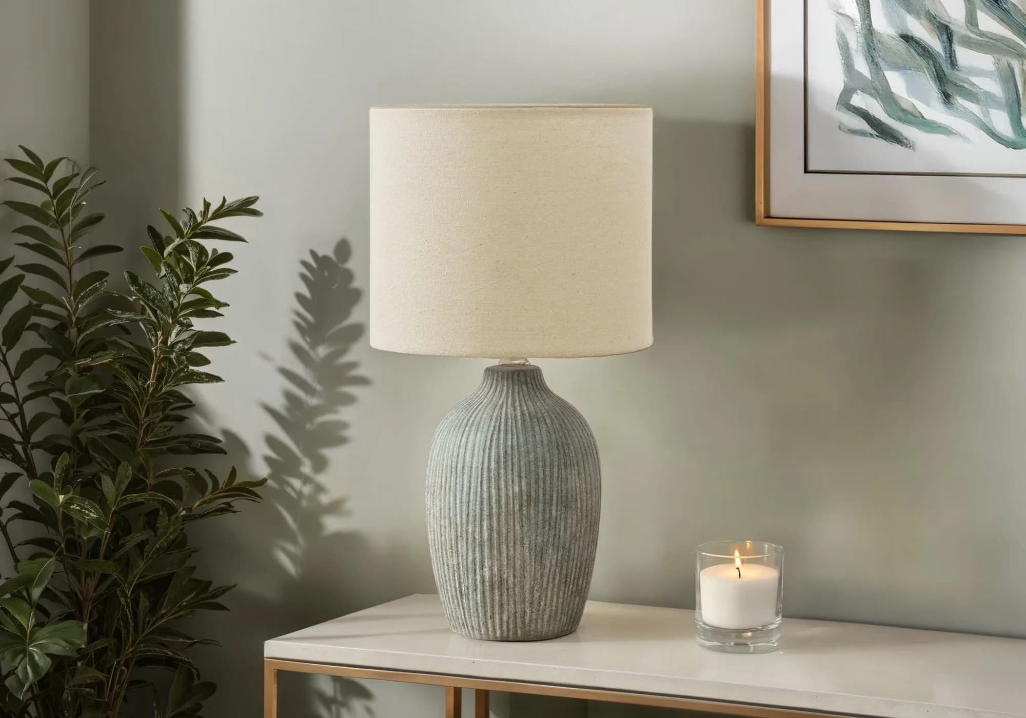 Sleek Table Lamp with Incandescent, Contemporary, Standard Lamps - Ceramic Green Model 55DD7D