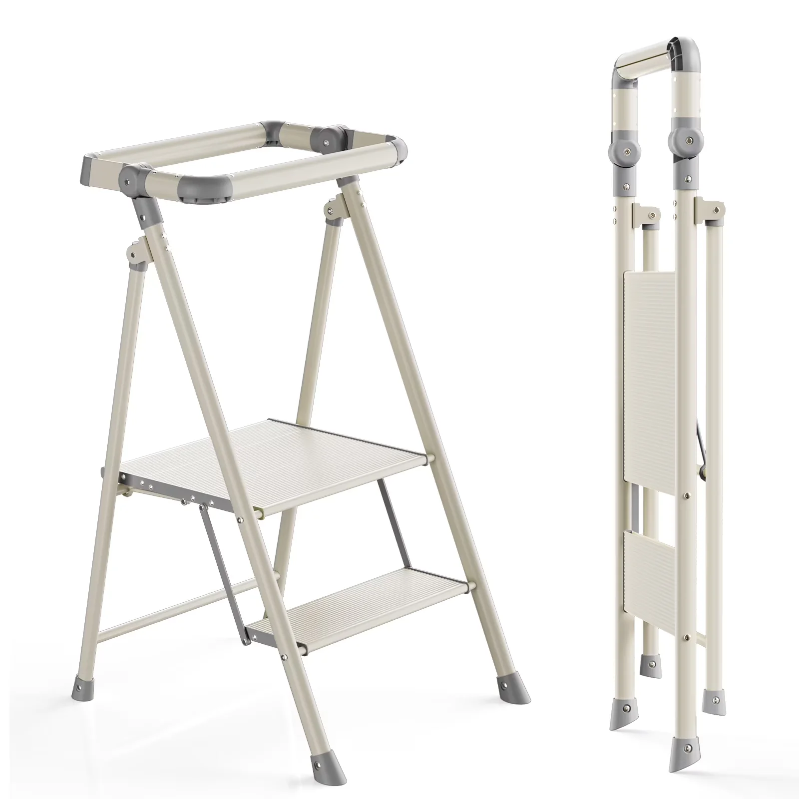 Ladders And Step Stool Stylish with Foldable, Anti-Slip, 2-Step Ladder - Smoky Gray Alloy Steel for Kitchen, Bathroom Model 532449
