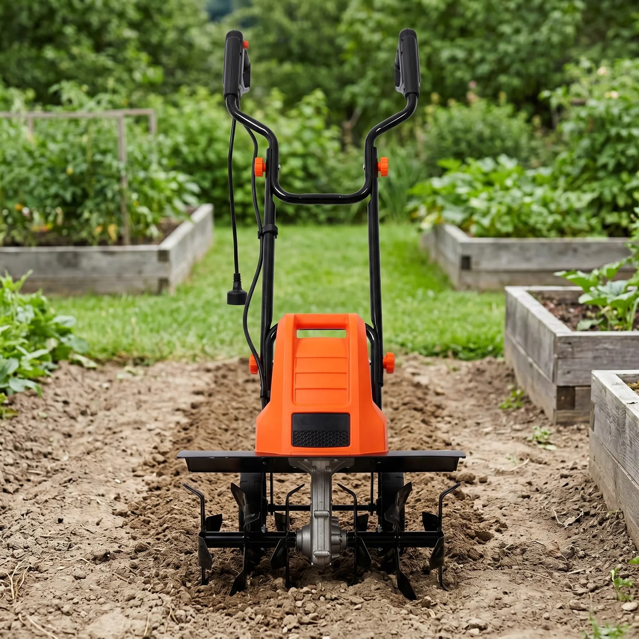 Professional Trillers Cultivator with 120V, 18in Width 9in Depth, 24 Steel Tines Adjustable Wheels - Model DAFDFC