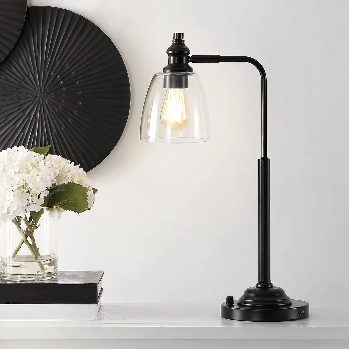 Versatile Table Lamp with LED, Mid-Century, Rino 23 in. Mid-Century Iron - Black Metal Model EDA8AF