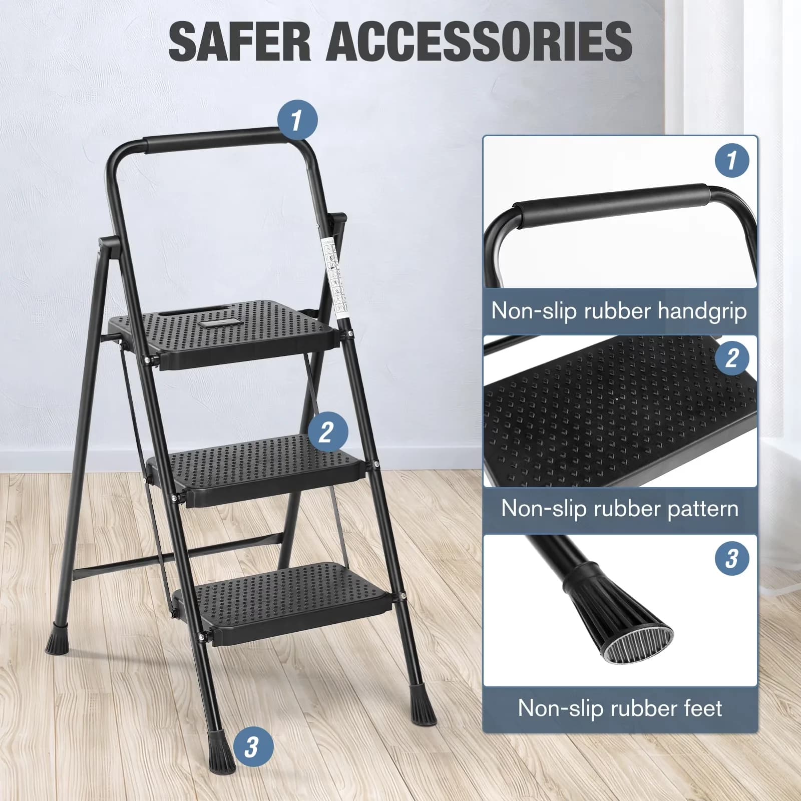 Versatile Ladders And Step Stool with Waterproof, Stain Resistant, Anti-Slip Pedals - Metal Black for Home, Outdoor Model 0B8163