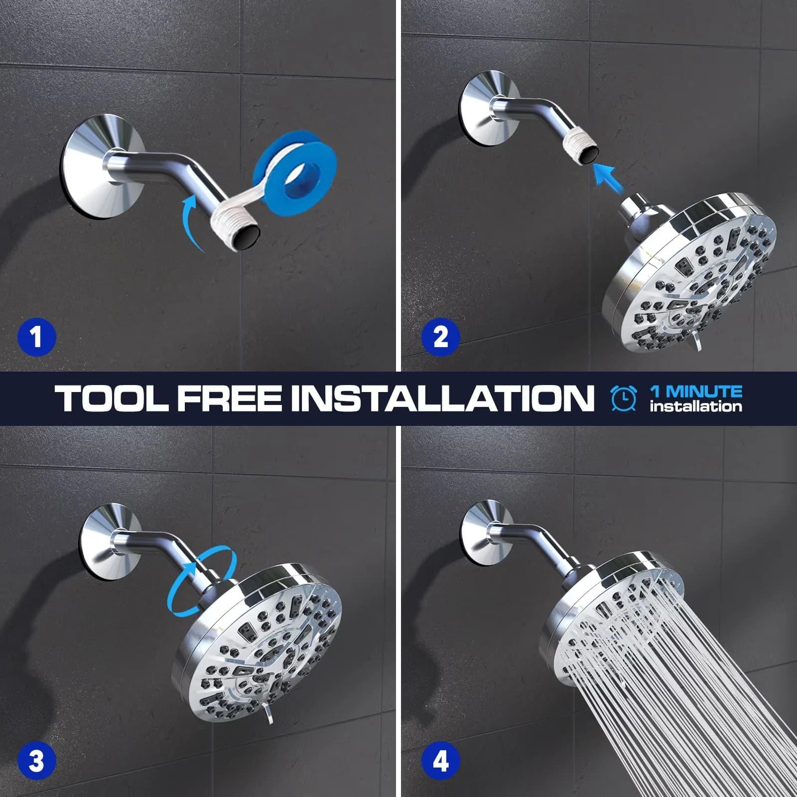 Durable Shower Head with Easy To Clean, High Pressure, 360 Degree Rotation - Abs Silver Model AA0D2A