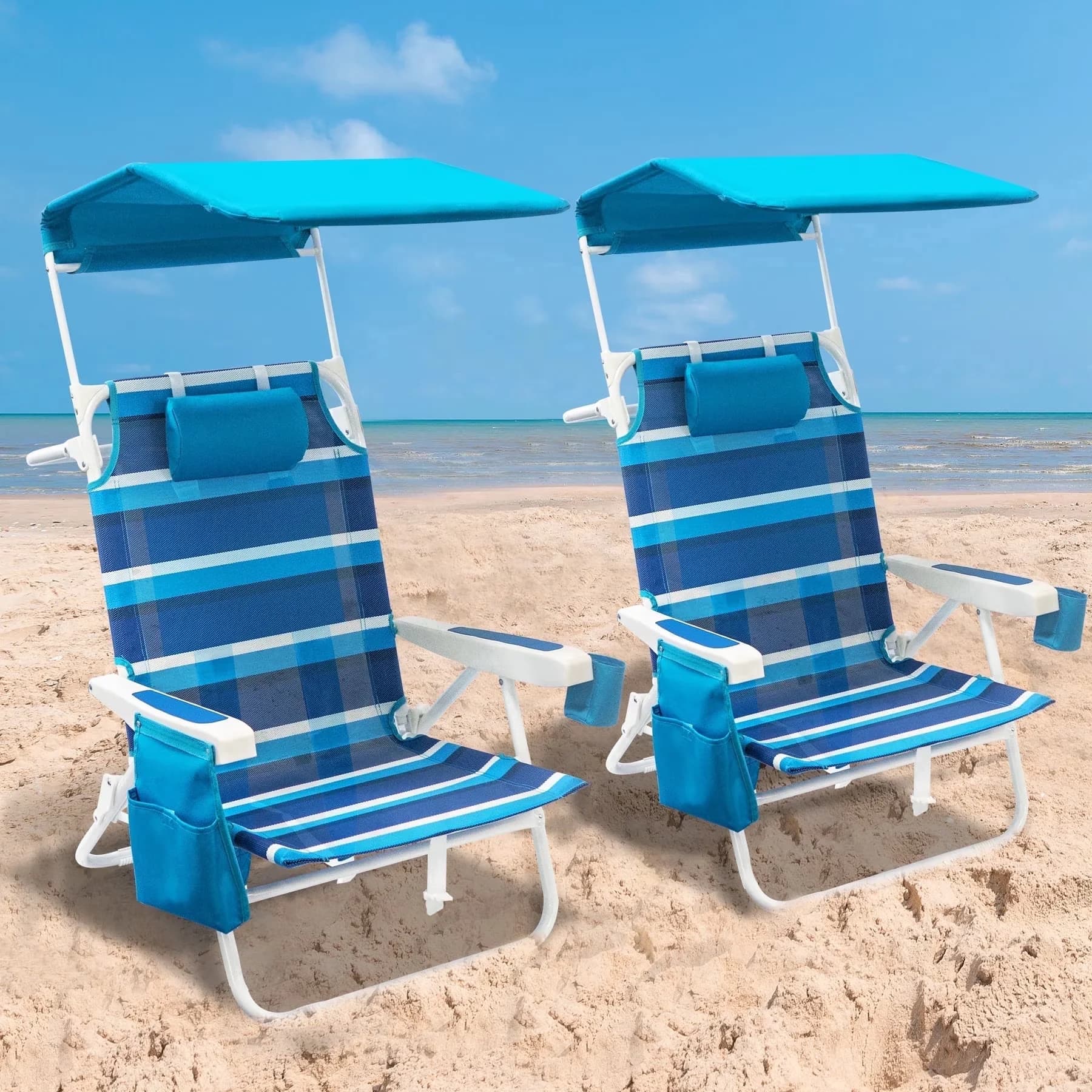 Professional Beach Chair with Adjustable Tilt, Foldable - Blue Alloy Steel,Textilene Fabric for Patio Model C57A33