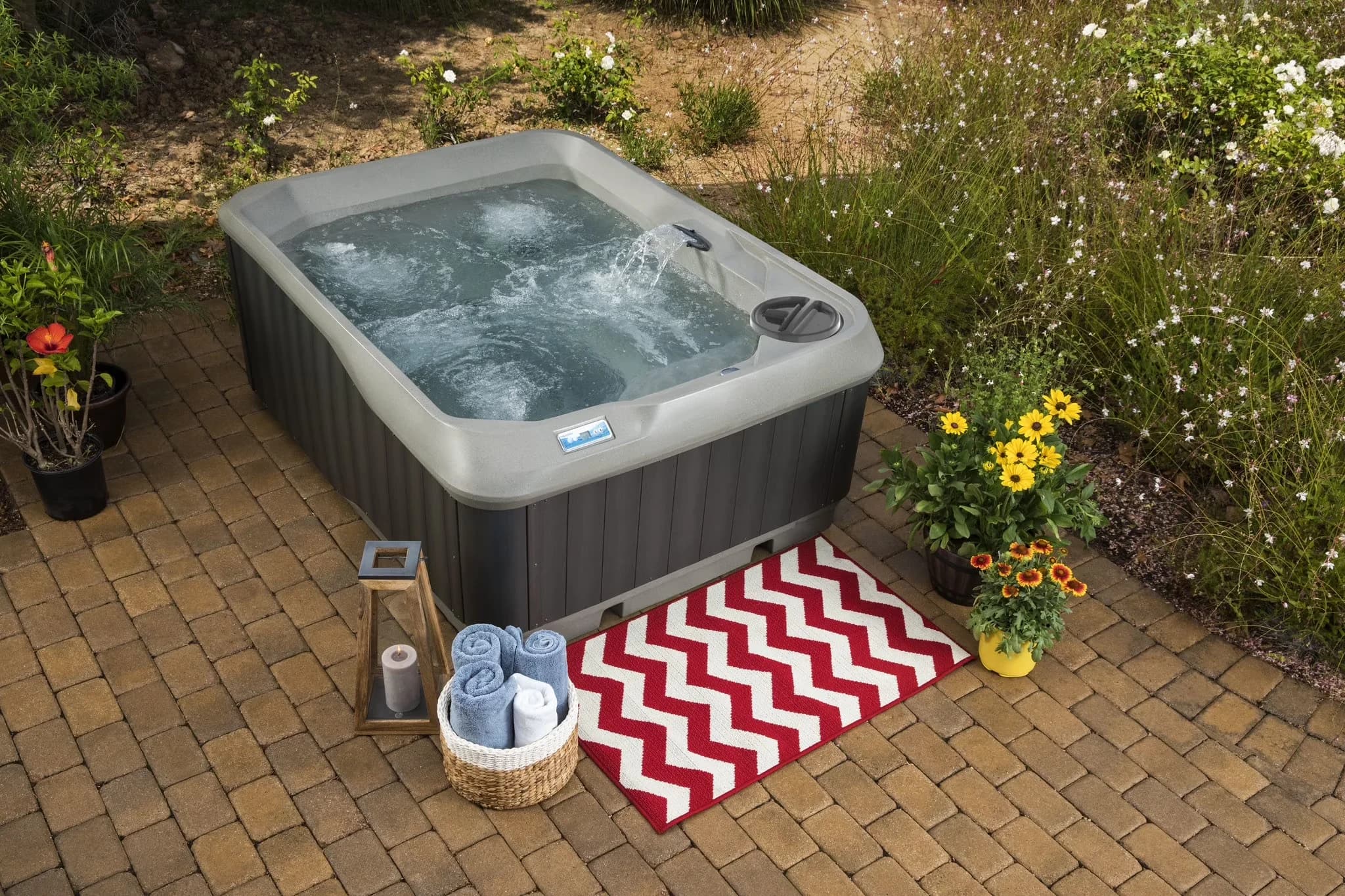 Quality Hot Tub with Energy Efficient, Multi-Color Underwater LED Light - Taupe/Charcoal Model 37EF8C