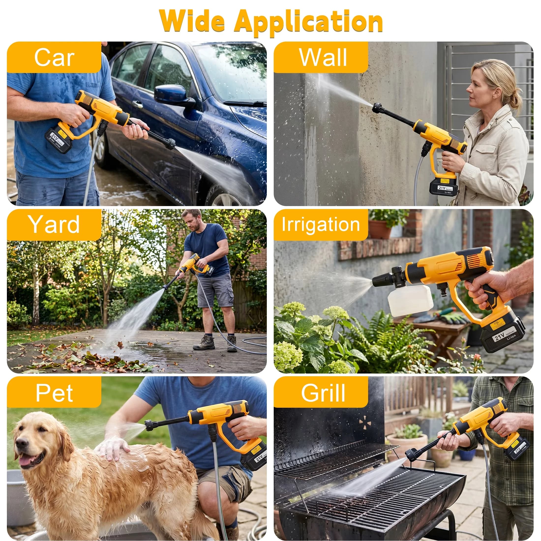 Durable Pressure Washer with Battery, Cordless, 2 x 4.0Ah Batteries for Car, Patio - Model 9E5B2A