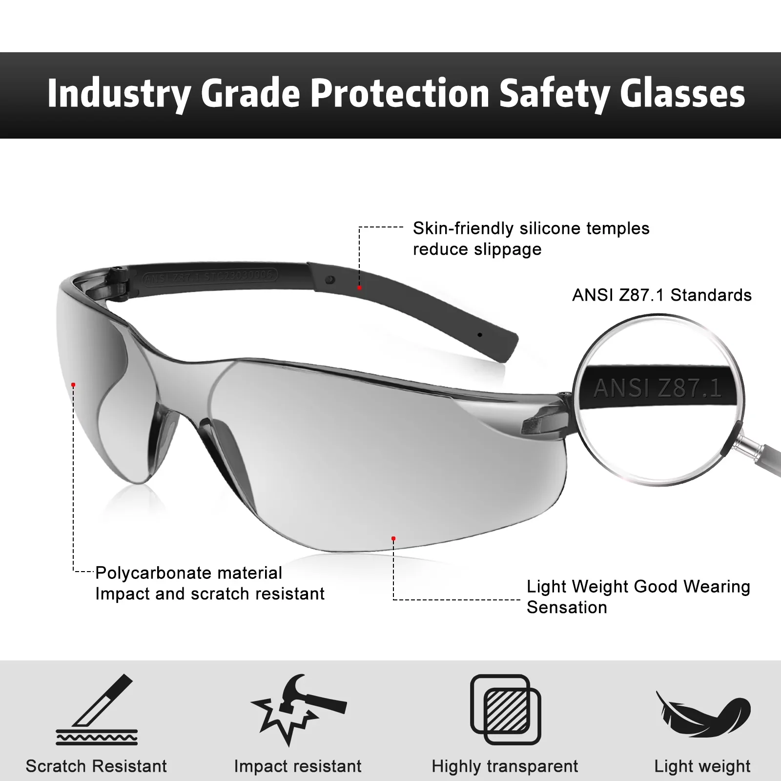 Stylish Protective Equipment with Uv Resistant, 30 Pack ANSI Z87.1 Safety Glasses - Clear Model 4E8178