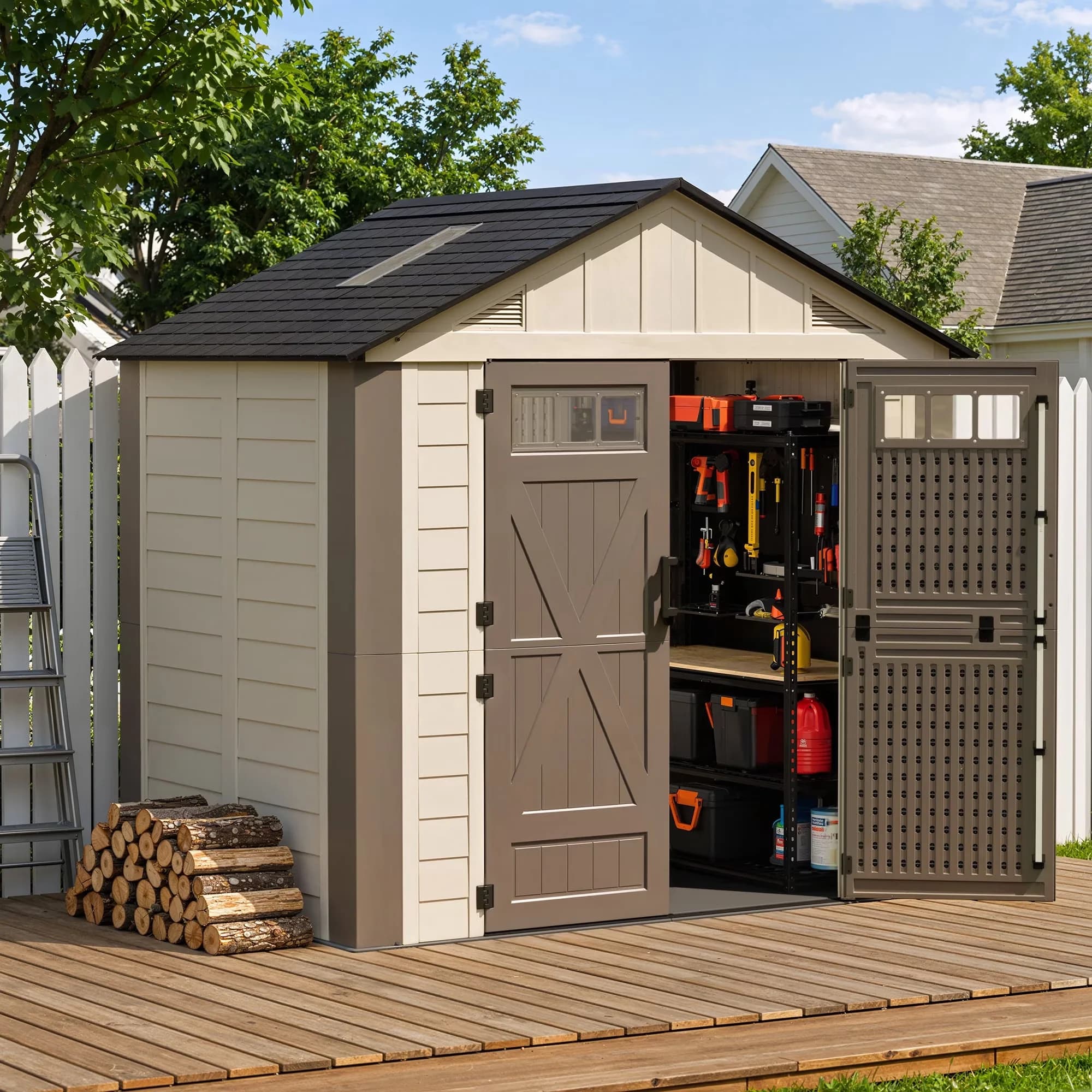 Reliable Shed with Floor, Window, 8x6 FT Outdoor Storage - Resin Beige-Brown for Garden Model B5563A