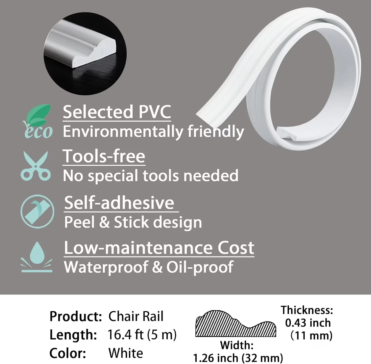 Premium Building Material with Cut To Fit, Self-Adhesive - Polyvinyl Chloride (Pvc) White Model 03EF5A