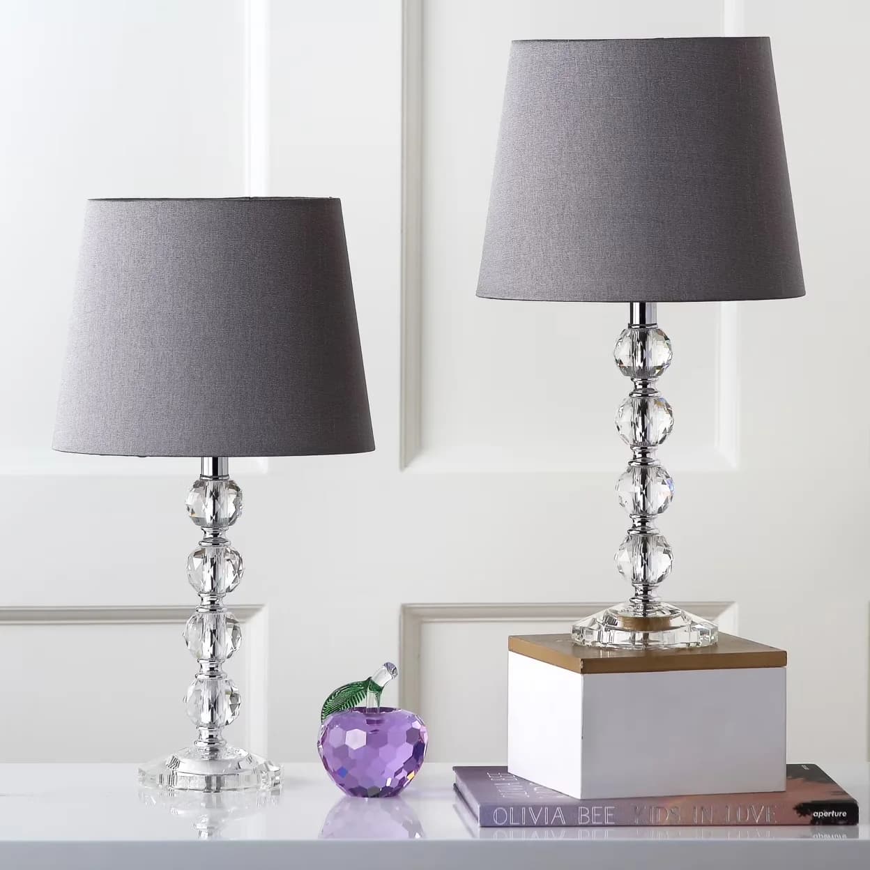 Durable Lamp Set with Modern, of 2, Nola 16 in. H Stacked Crystal Ball Table - Crystal Multicolor Model DDC58C