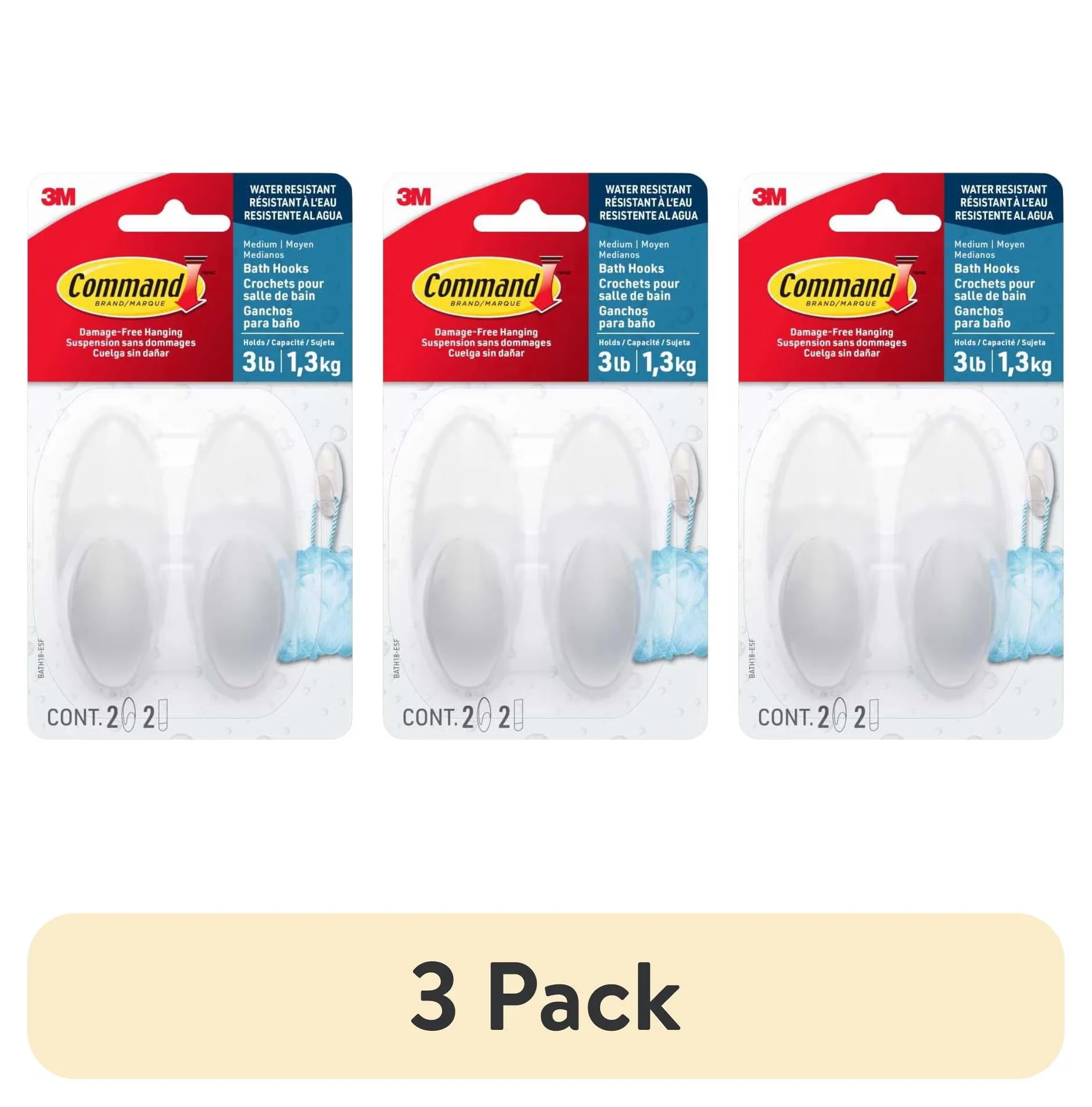Reliable Damage-Free Hanging with Wall-Mountable, 2 Wall Hooks, Bathroom Organization - White Plastic Model A5F074