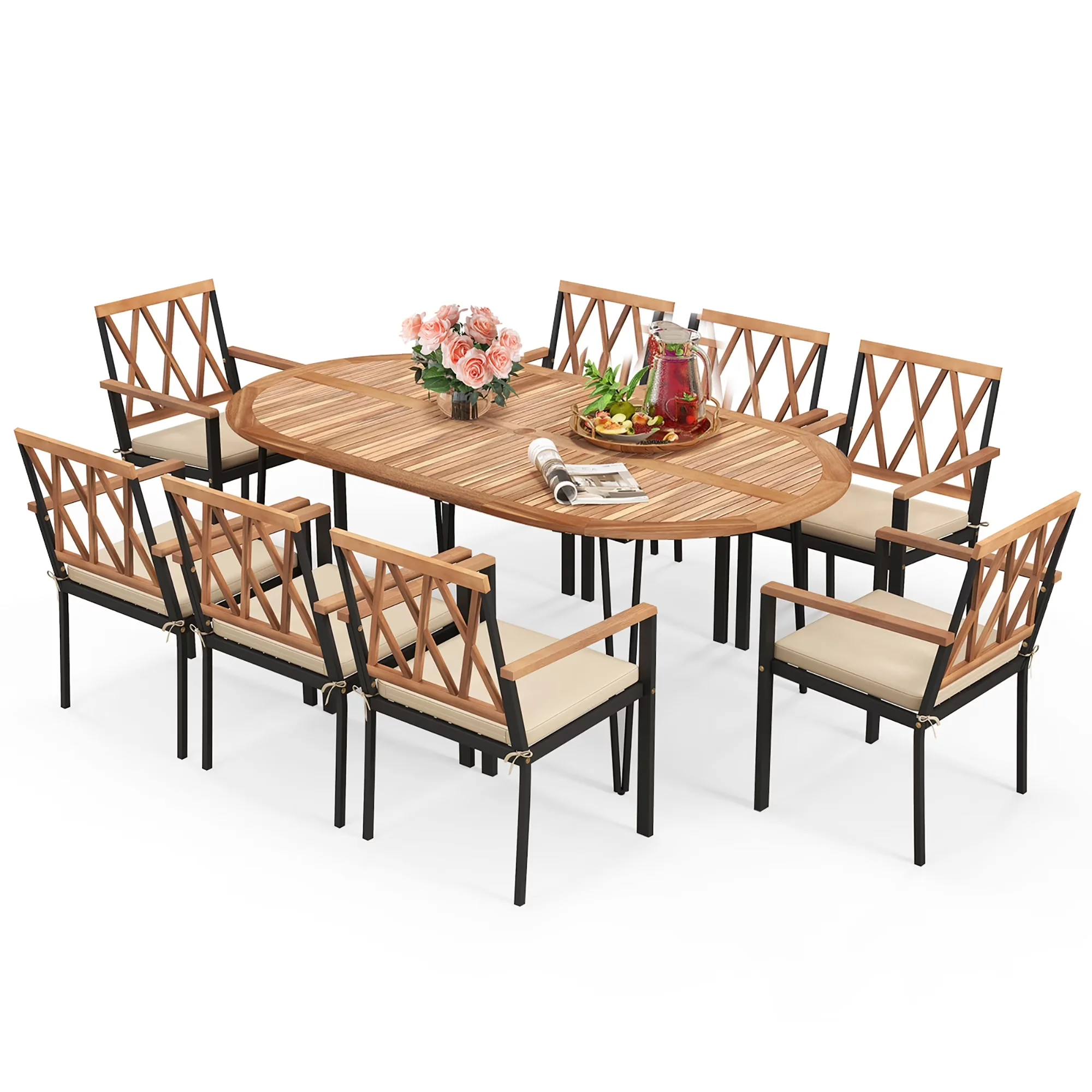 Quality Patio Dining Set - Wood Black 9 PCS for Home and Office Model 0CFAF3
