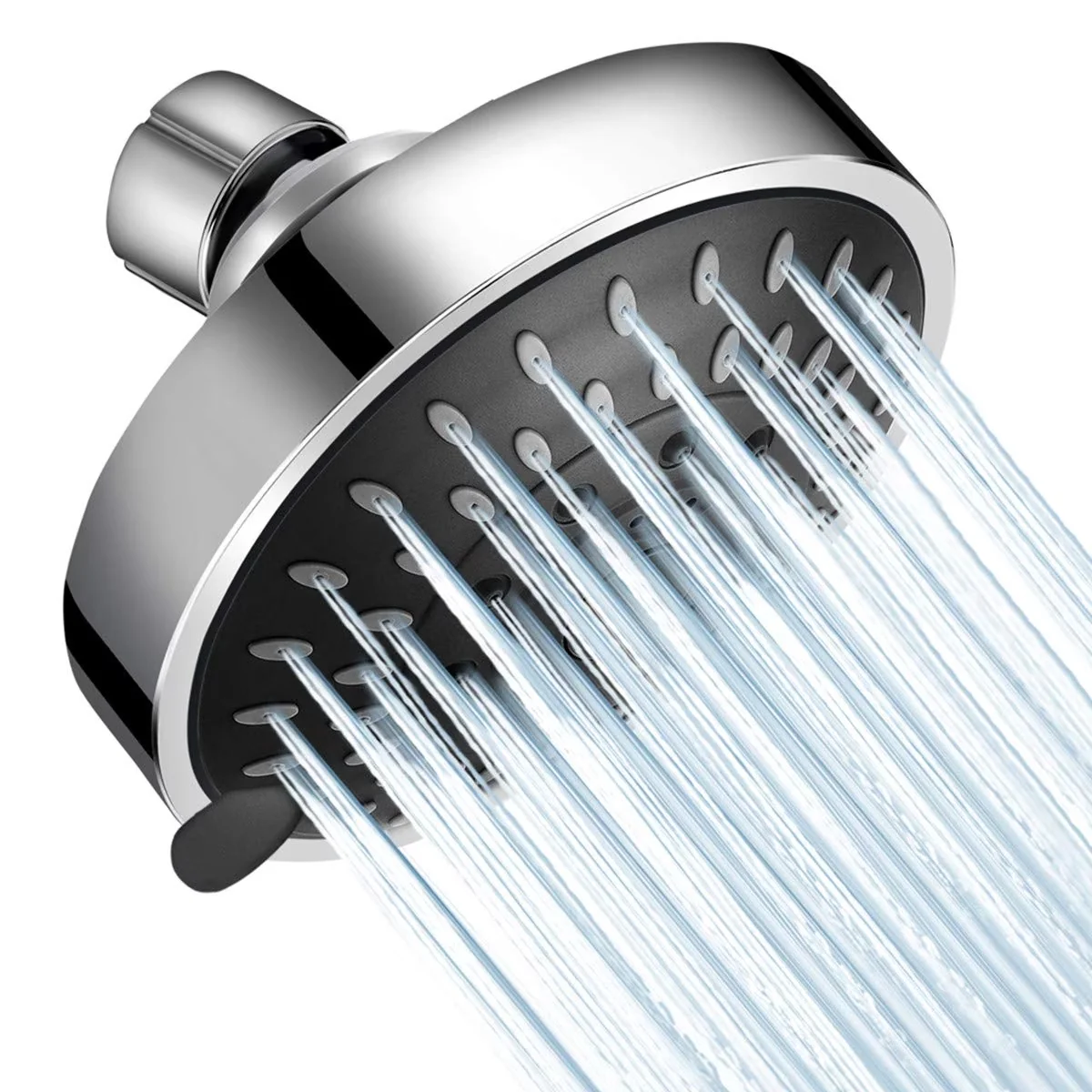 Durable Shower Head with Adjustable Angle, High Pressure, 5-Spray Settings Fixed Mount 4-Inch - Brass Model 0015DC