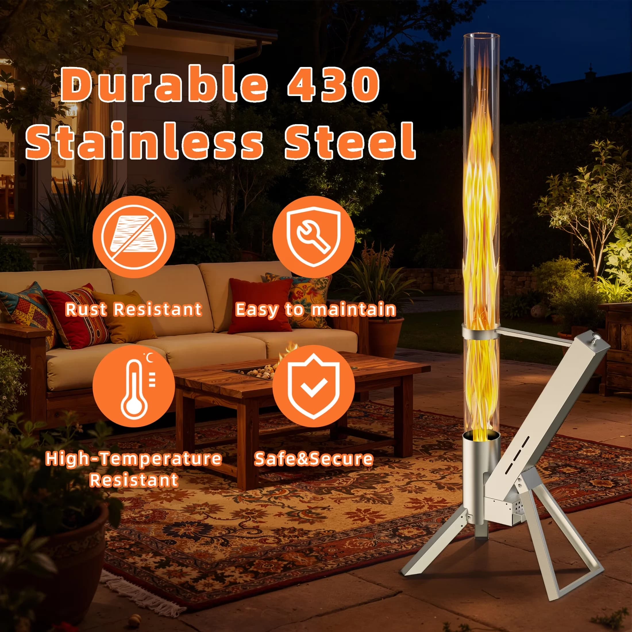 Outdoor Heating Versatile with Weatherproof, Rust Resistant - Stainless Steel Brown for Patio, Camping Model 1D3D09