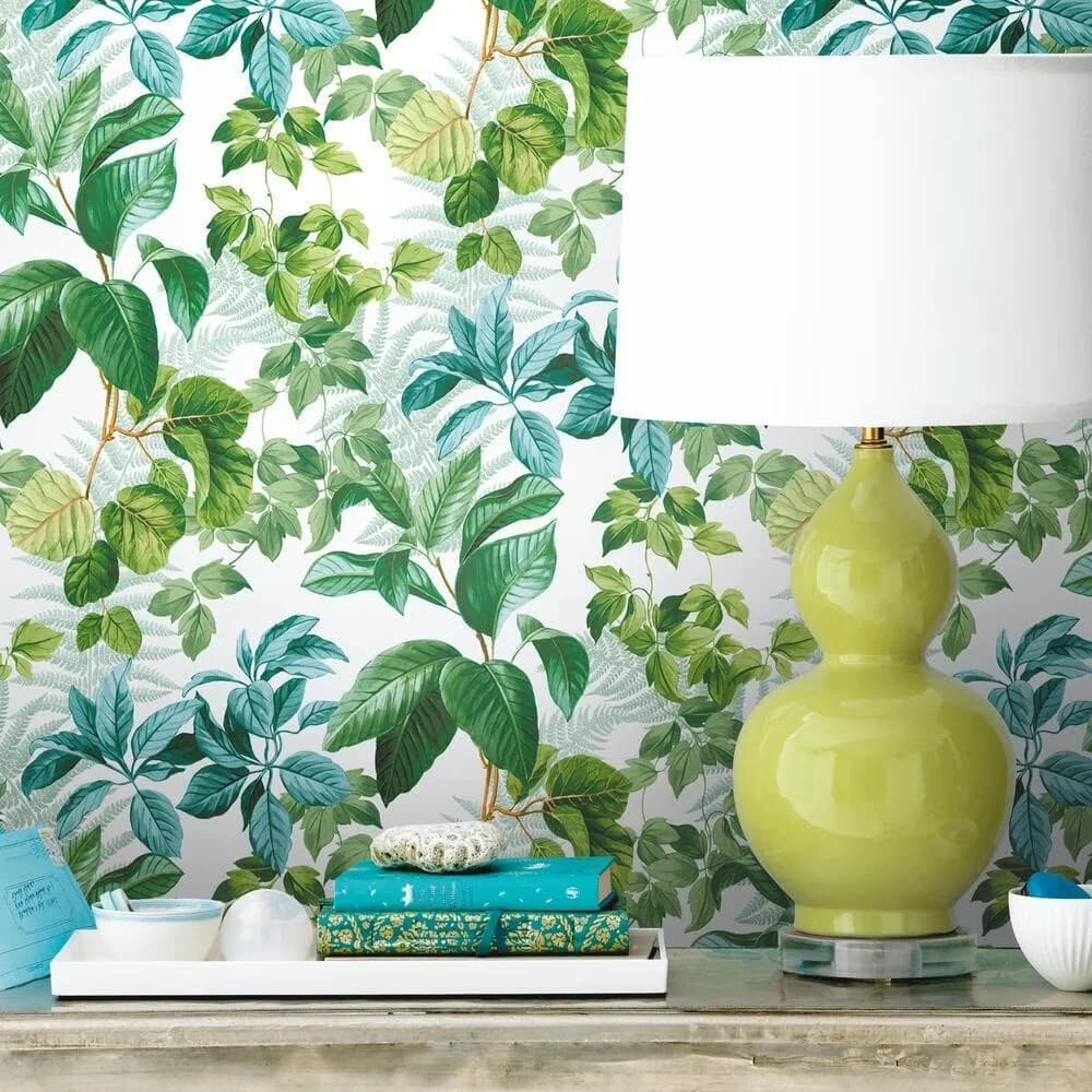 Sleek Wallpaper Wall Decals Wall Covering with Removable, Apply to smooth, flat surfaces, Rainforest Leaves Peel and Stick - Vinyl... Model 52F578