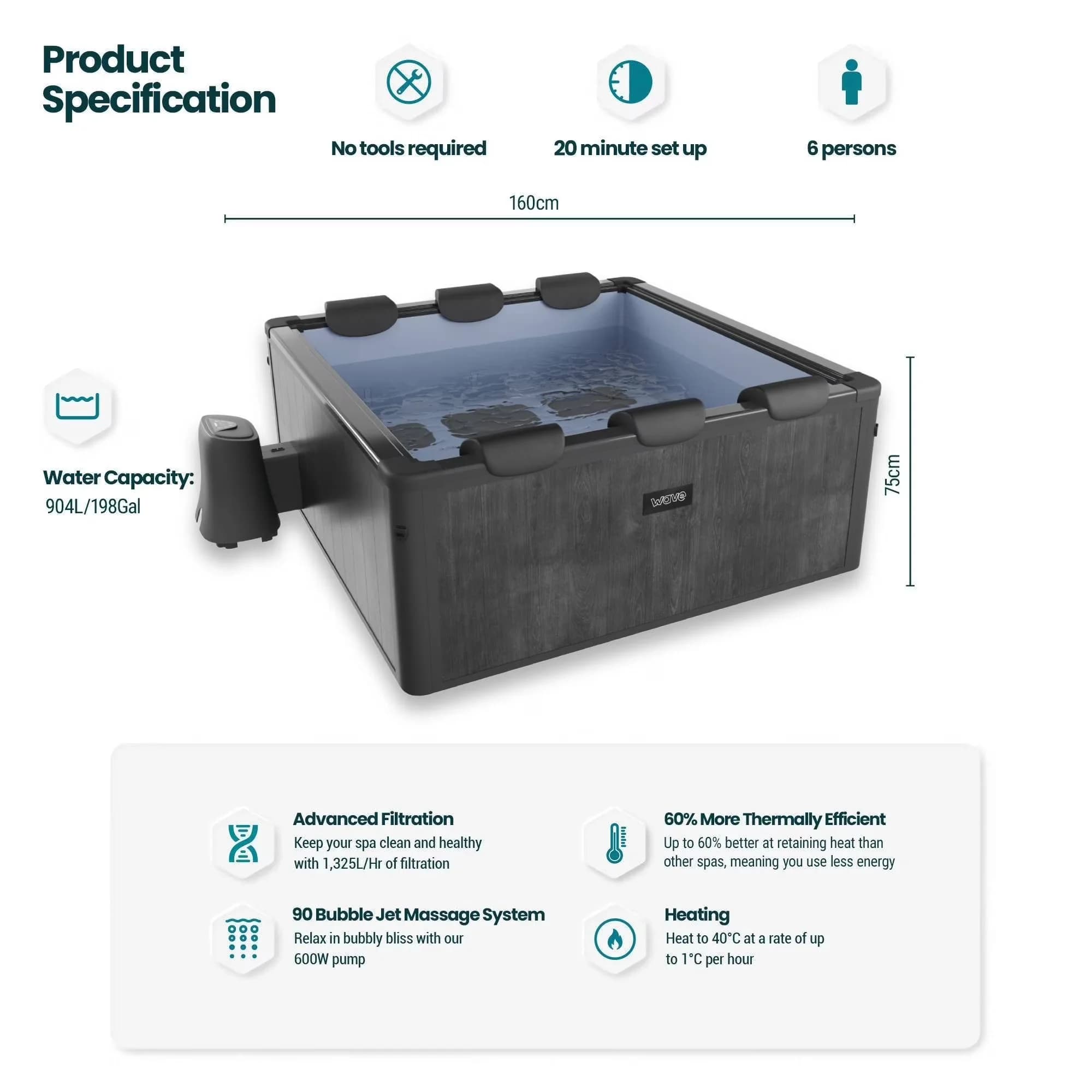 Essential Hot Tub with Energy Efficient, Puncture Resistant - Black Adriatic Model 5FF1E5