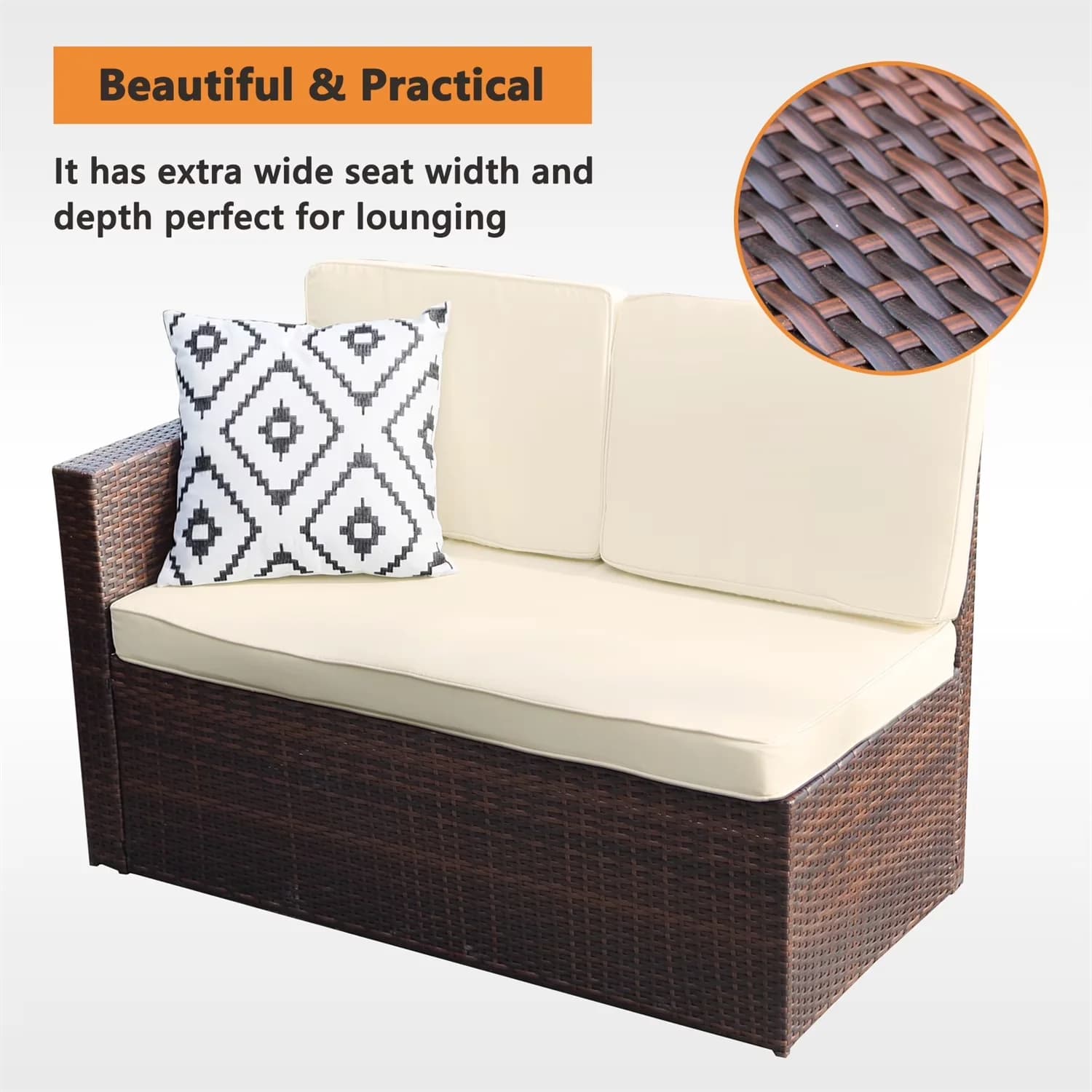 Premium Outdoor Sofas Sectional with Fade Resistant, Traditional - Beige Wicker, Yarn-Dyed Fabric, Steel, Rattan, Polyester Model 38902D