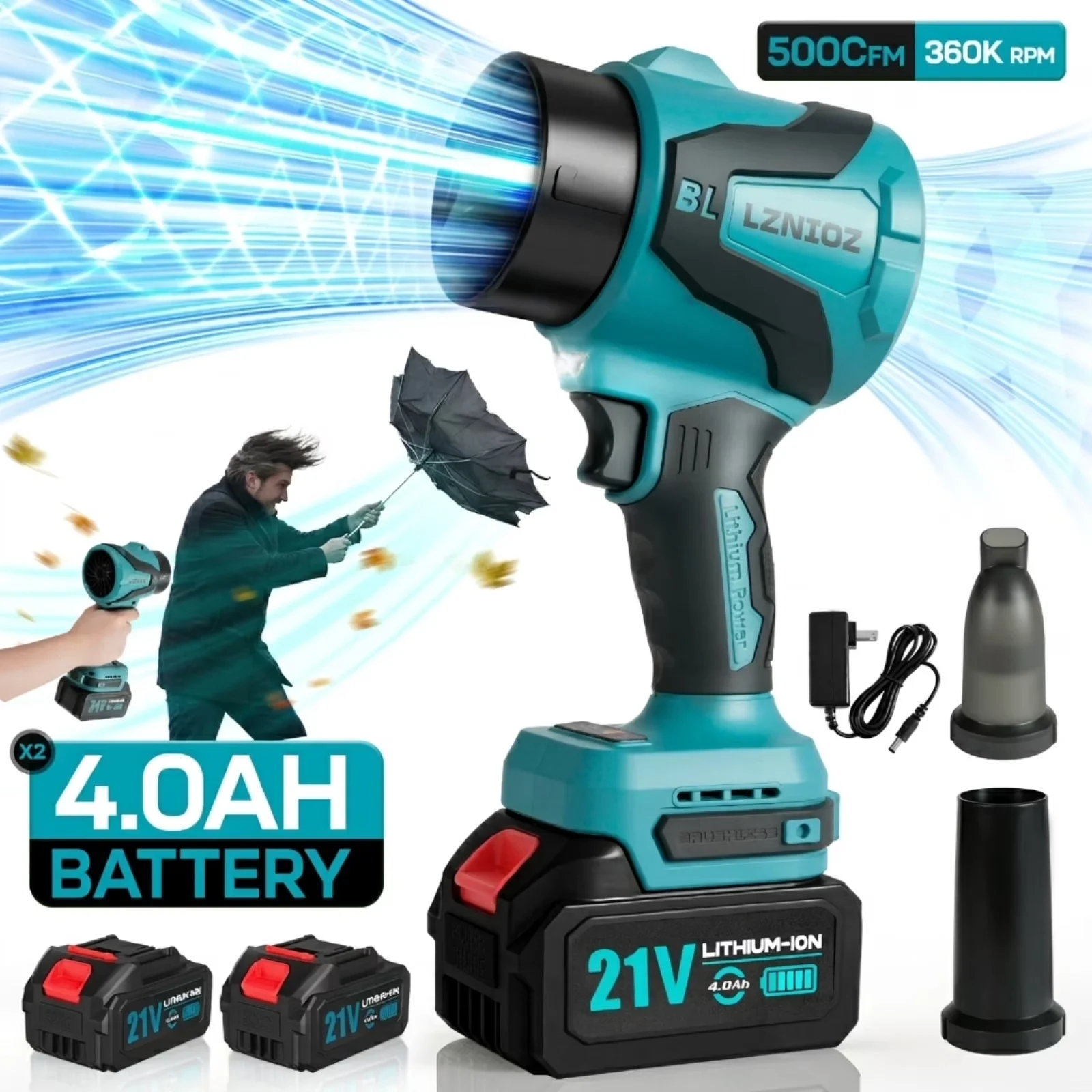 Essential Leaf Blower with 21V, 2 x 4.0Ah Batteries and Charger - Commercial Quality Model 8CB328
