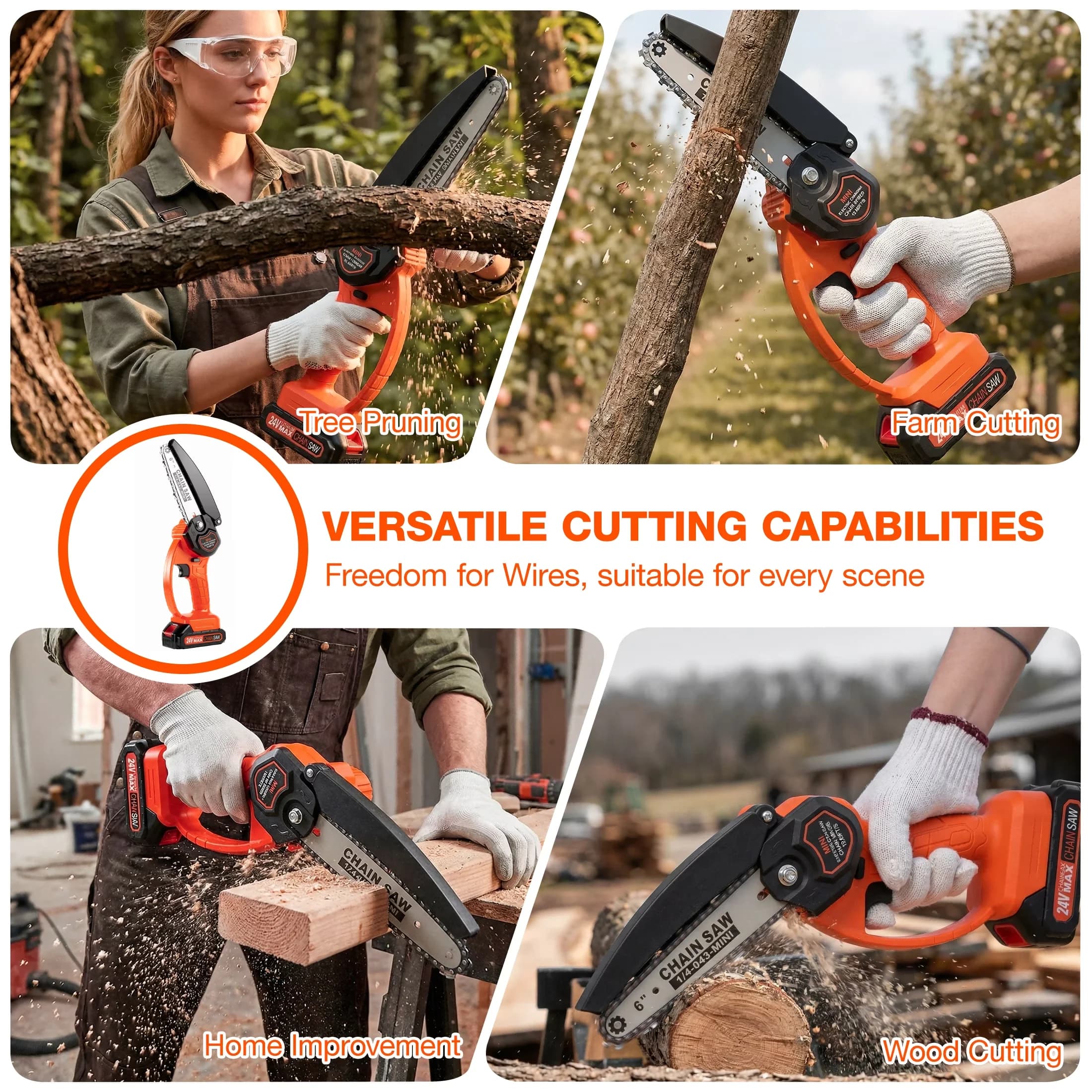 Chainsaw Reliable with Battery, 24V, Chain Catcher - Black for Daily Use Model B9967C