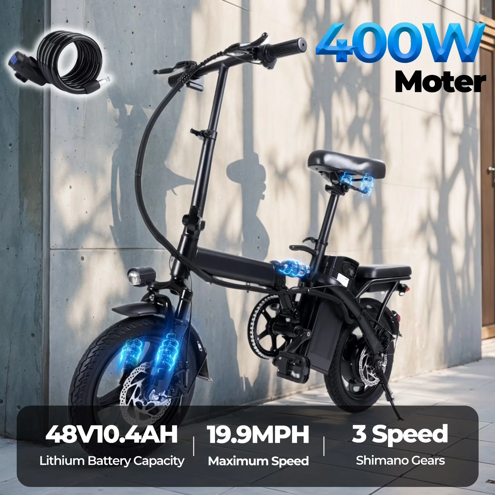 Reliable Electric Bike with Battery, 750W, 48V - Black - Space-Saving Design Model B1D481