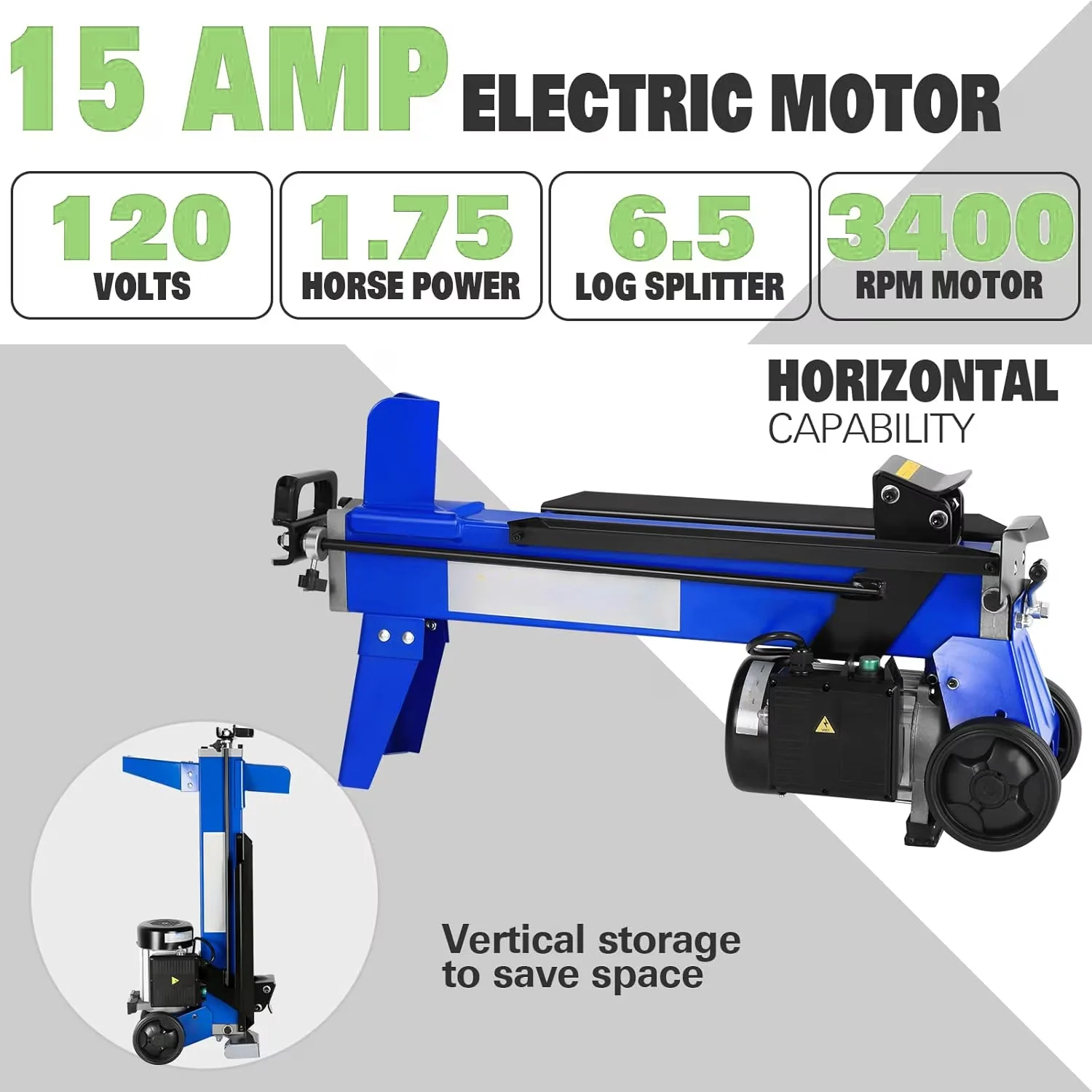 Stylish Logsplitter with Wheeled, Stand, Firewood Cutting Machine - Royal Blue Model 3B4B36