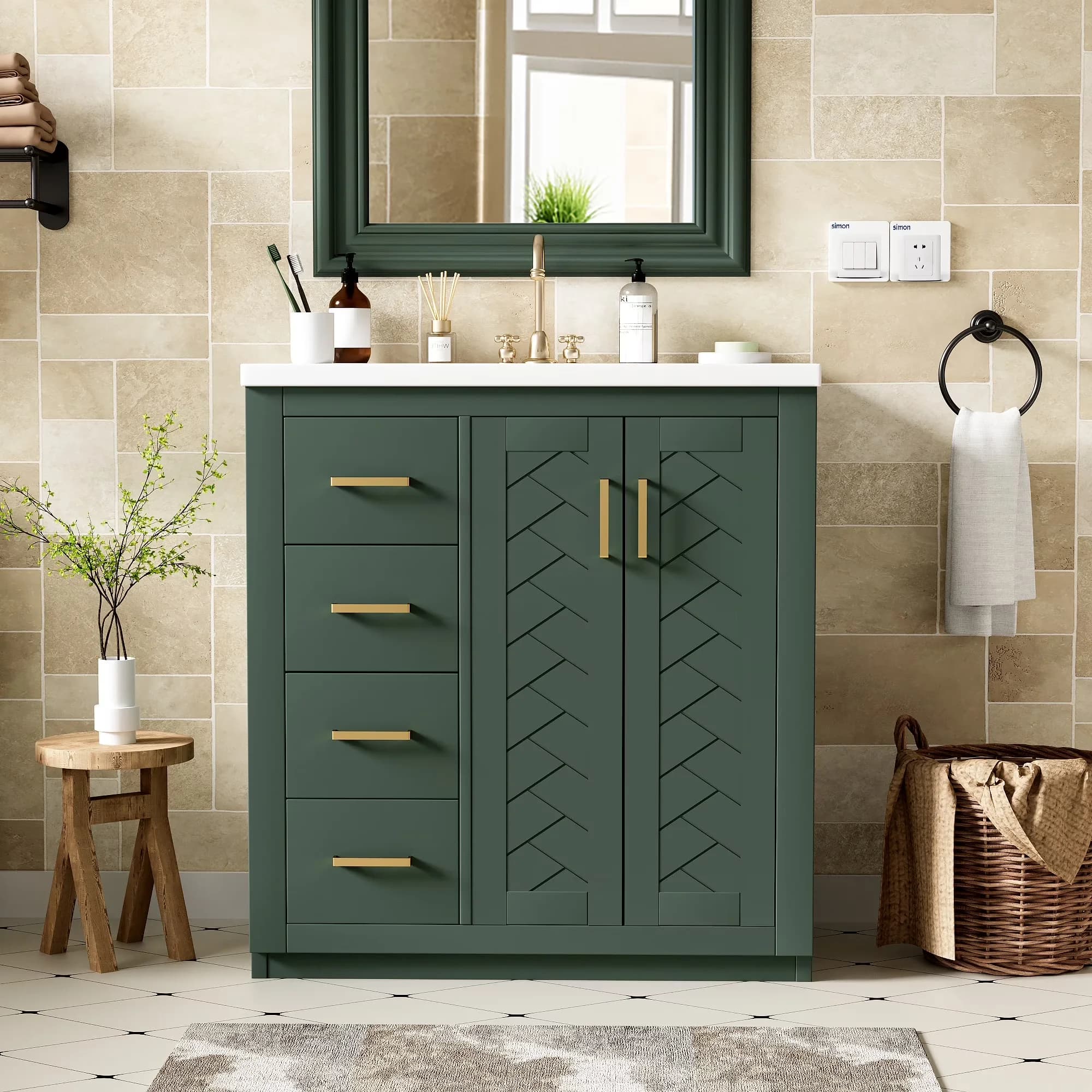 Reliable Bathroom Renovation with 30'' Vanity, Ceramic Sink Combo, Solid Wood Frame Storage Cabinet - Model 7D0649