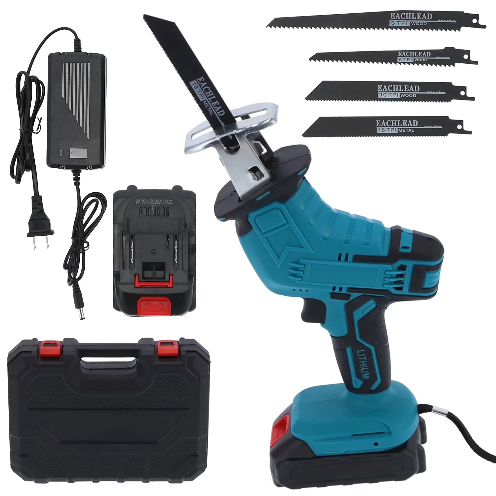 Power Saw Versatile with Battery, Ergonomic Soft Grip, Reciprocating Cordless - Model 600491