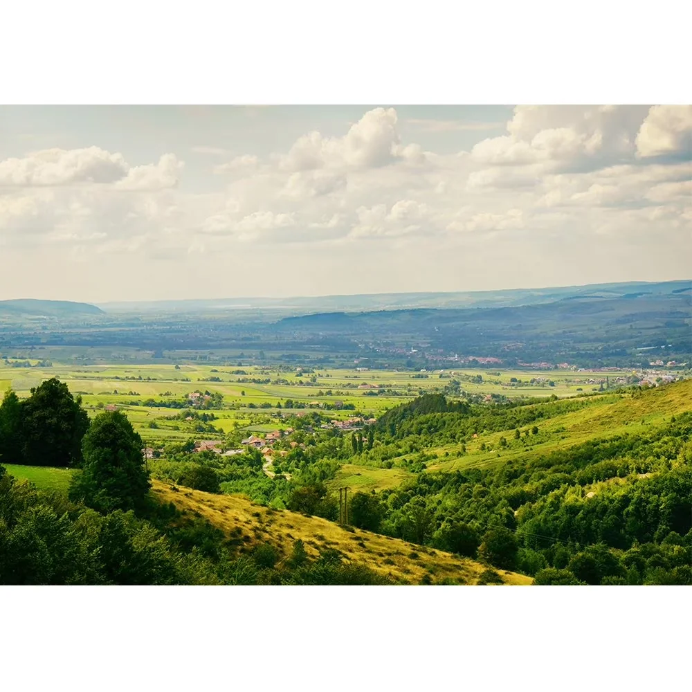 Wallpaper Reliable with Removable, Fields and Forests Over Cloudy Sky, 66x96 inches - Wall Mural Artwork - 08 Model 8A55D3