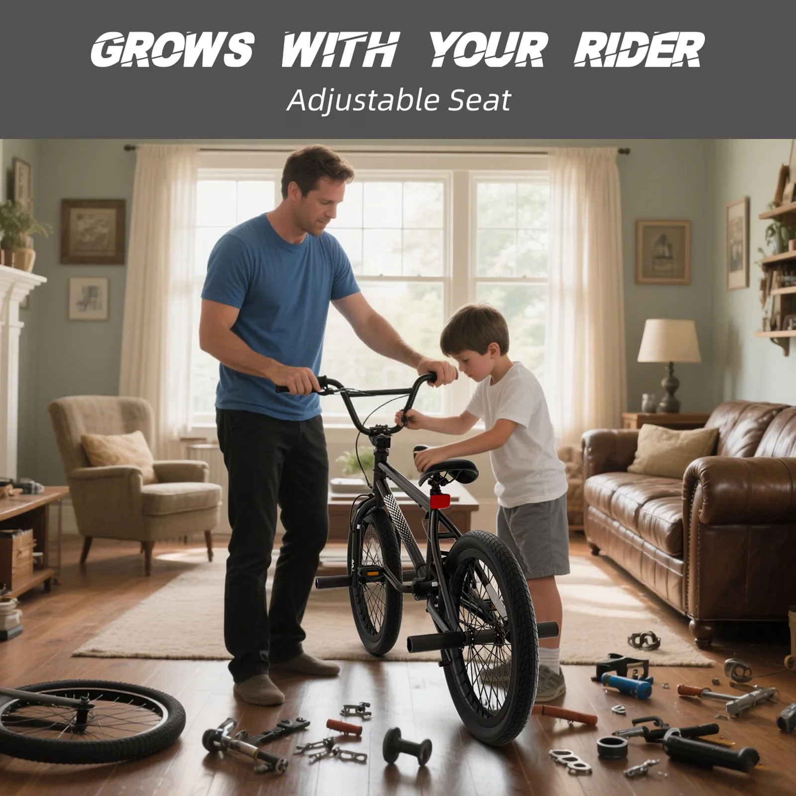 Kids Bike Durable with Adjustable Seat Height, Lightweight, Freestyle BMX - Black Model 65BB73