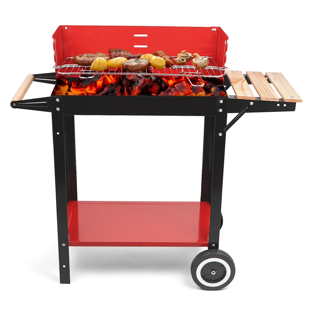 Compact Charcoal Grill with Portable, Square BBQ - Stainless Steel Red for Outdoor, Camping Model 6A08CA