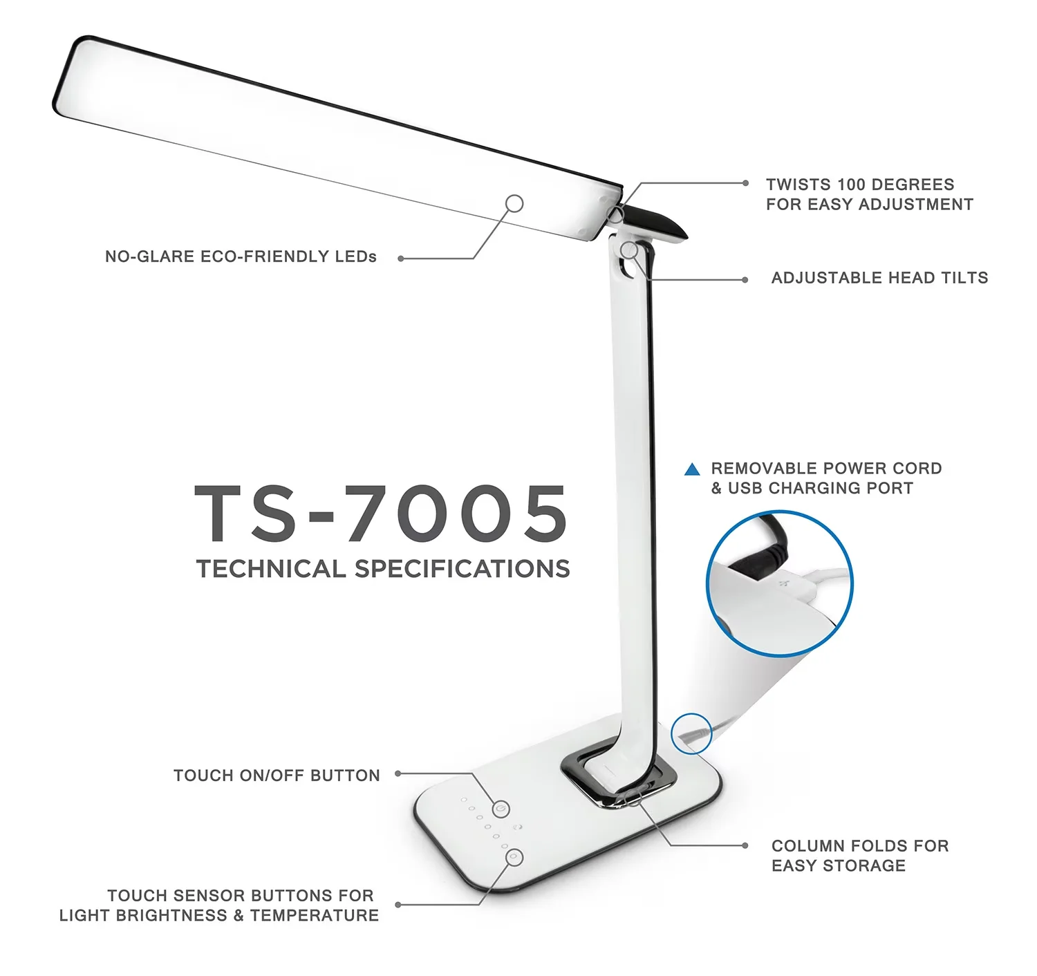 Innovative Desk Lamp with LED, Adjustable Head - Plastic & Glass Orange Model 9F186B