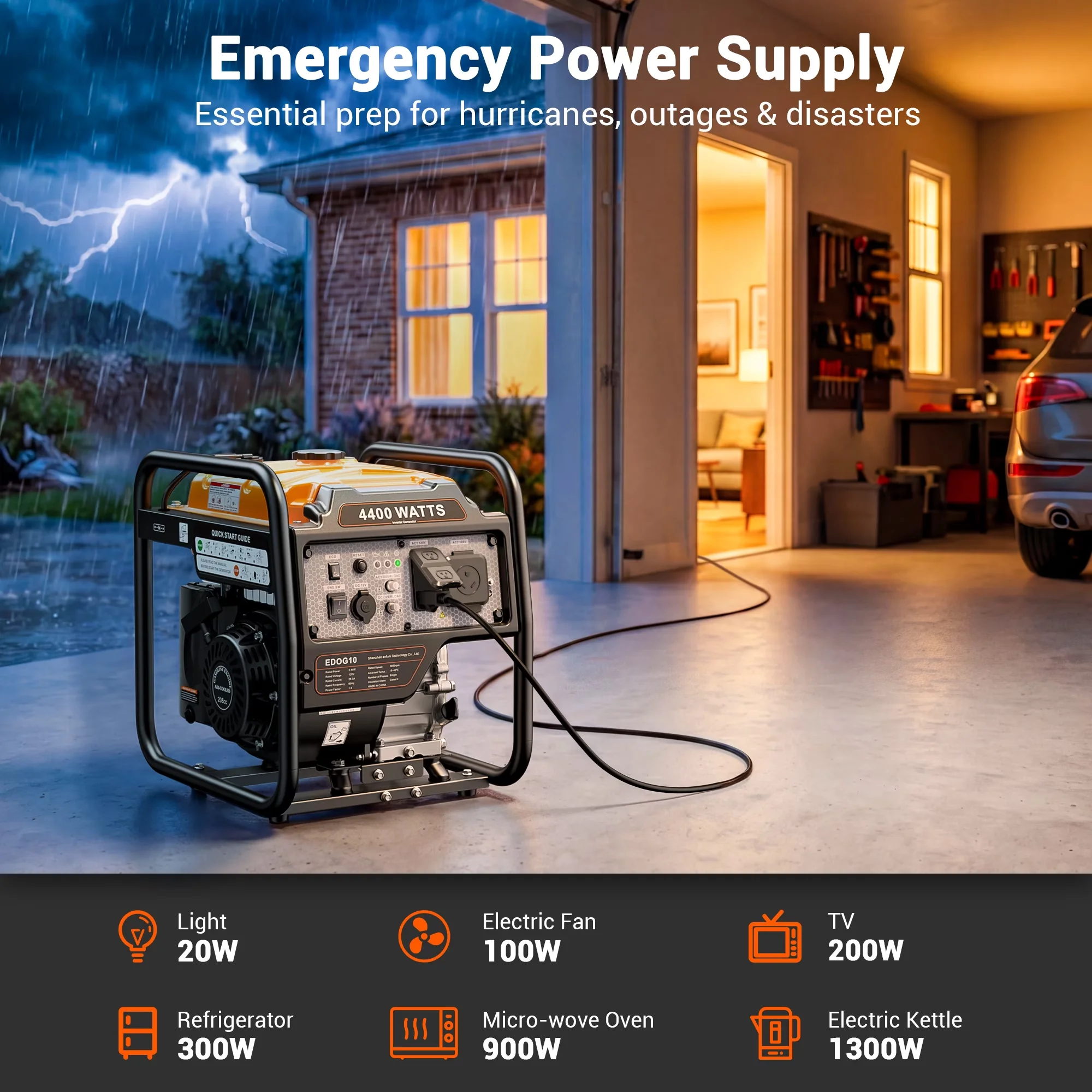 Stylish Generator with 4400W, Grounded, Short Circuit Protection for Home, Camping - Model 005A90