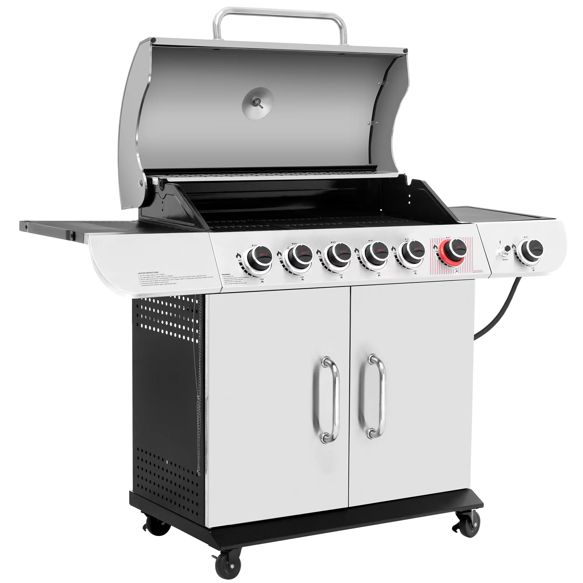 Stylish Gas Grill with 71000 BTU, Sear Burner and Side Burner - Stainless Steel Silver, Black Model B0C366