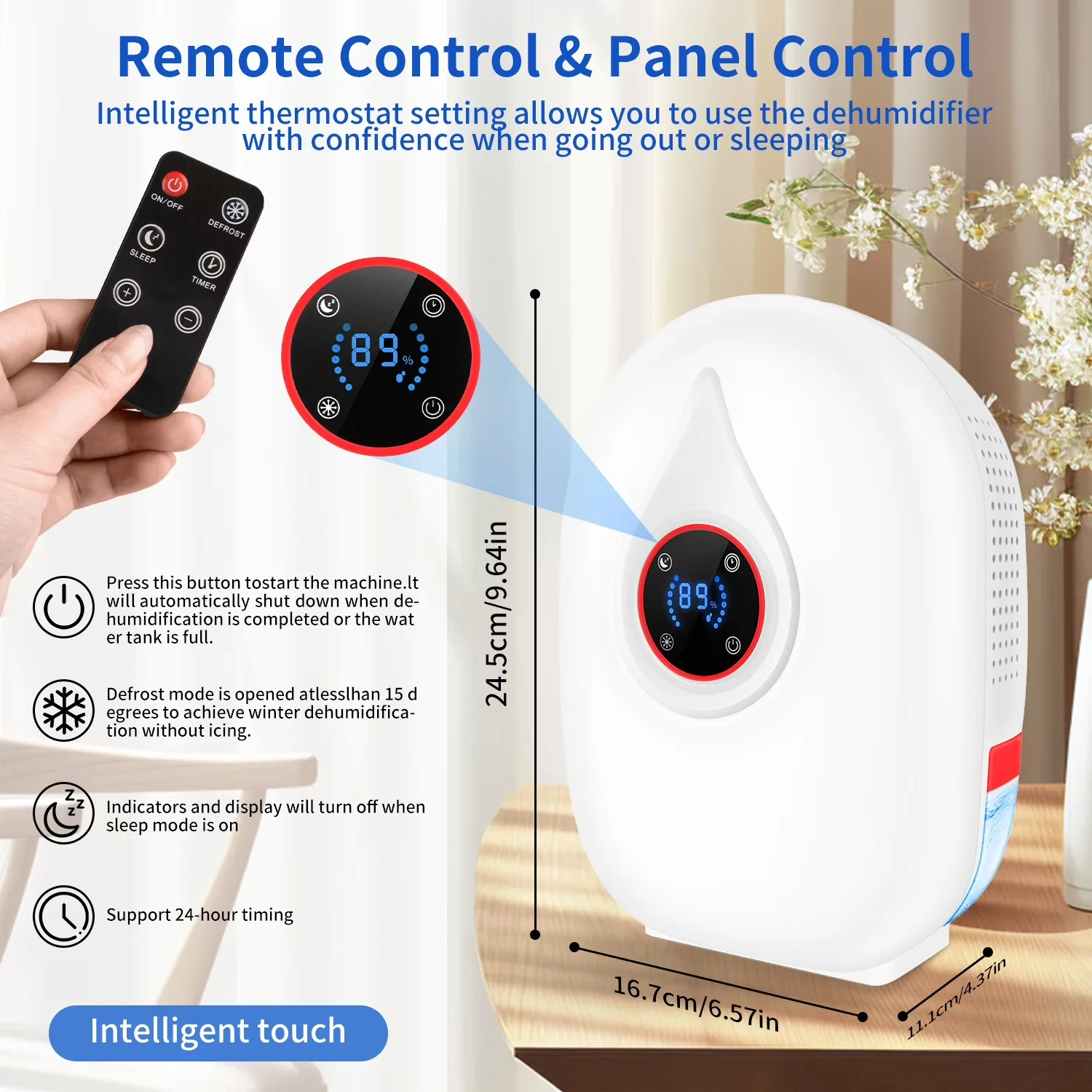 Stylish Dehumidifier with Automatic Shut-Off, Remote Controlled, 2-Pint - White Model 2CC692