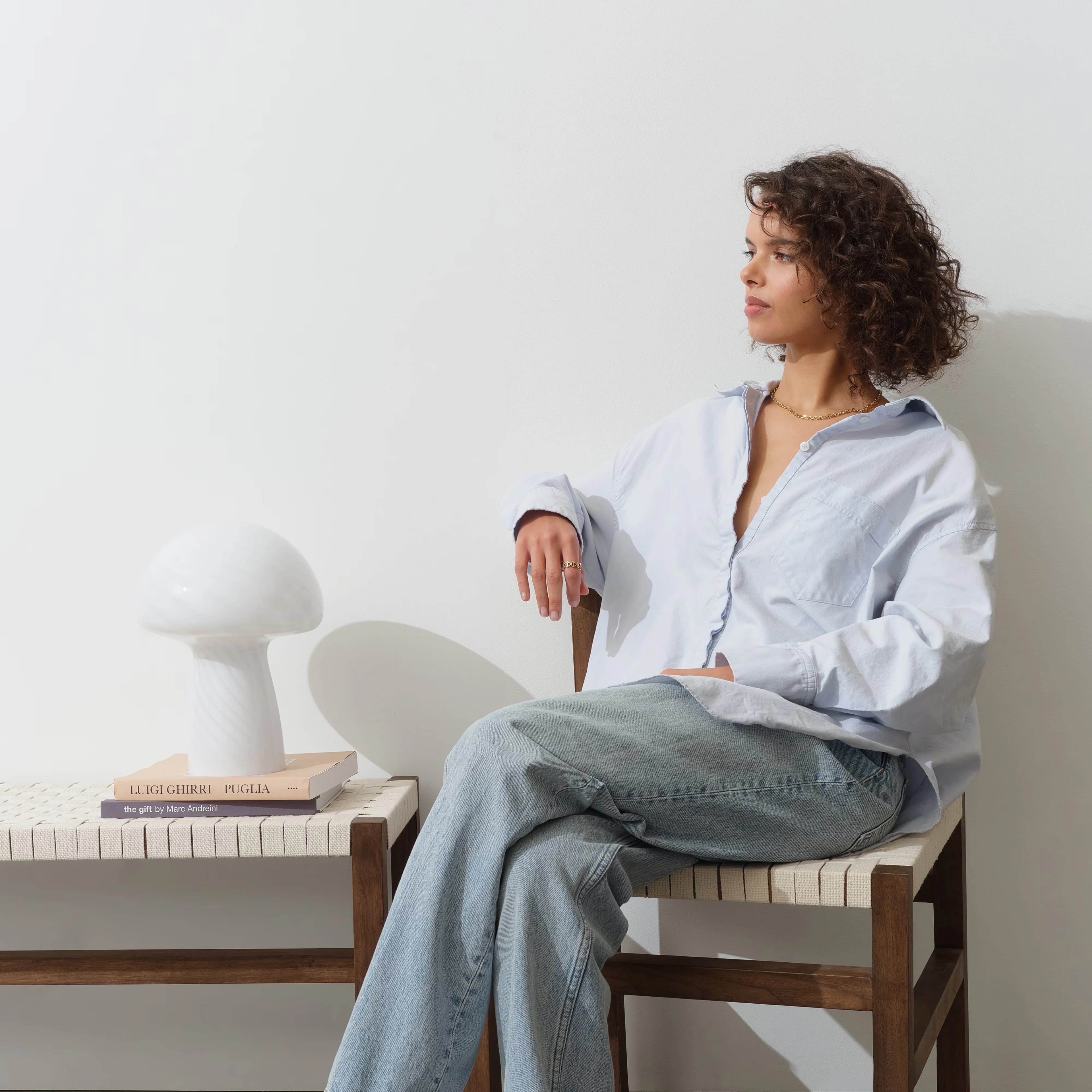 Innovative Lamp with LED, Modern, Mushroom Table - Metal White for Living Room Model 6BE816