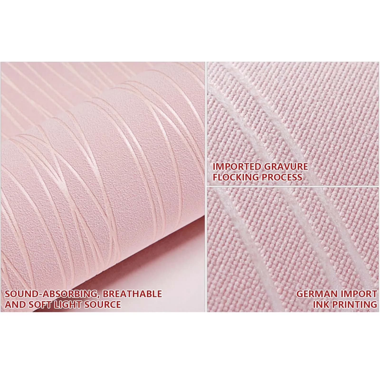 Wallpaper Wall Decals Wall Covering Modern with Removable, Embossed Stripes - Pink Paper for Bedroom Model DAAED2