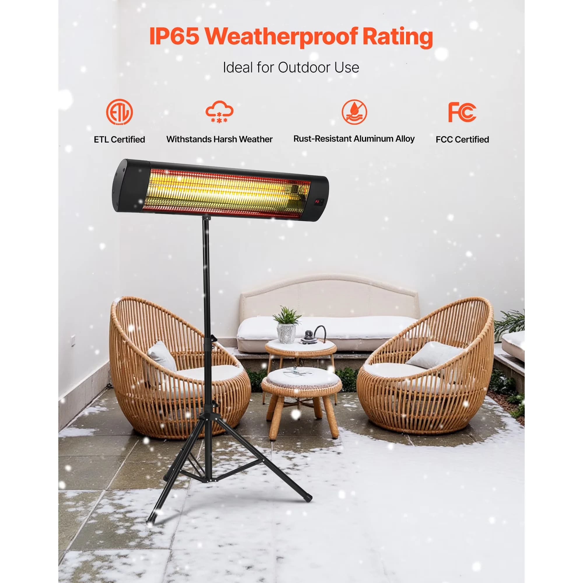 Stylish Portable And Electric Space Heater with LED, 1500W, Infrared - Black Model 69EFCB