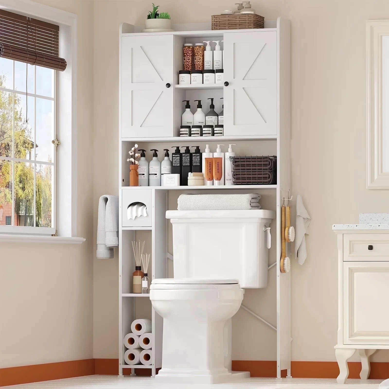 Stylish Bathroom Renovation with Art Deco, Adjustable Shelves, Metal Frame and 7 Storage Shelves - Mdf (Medium Density Fiberboard)... Model 719743