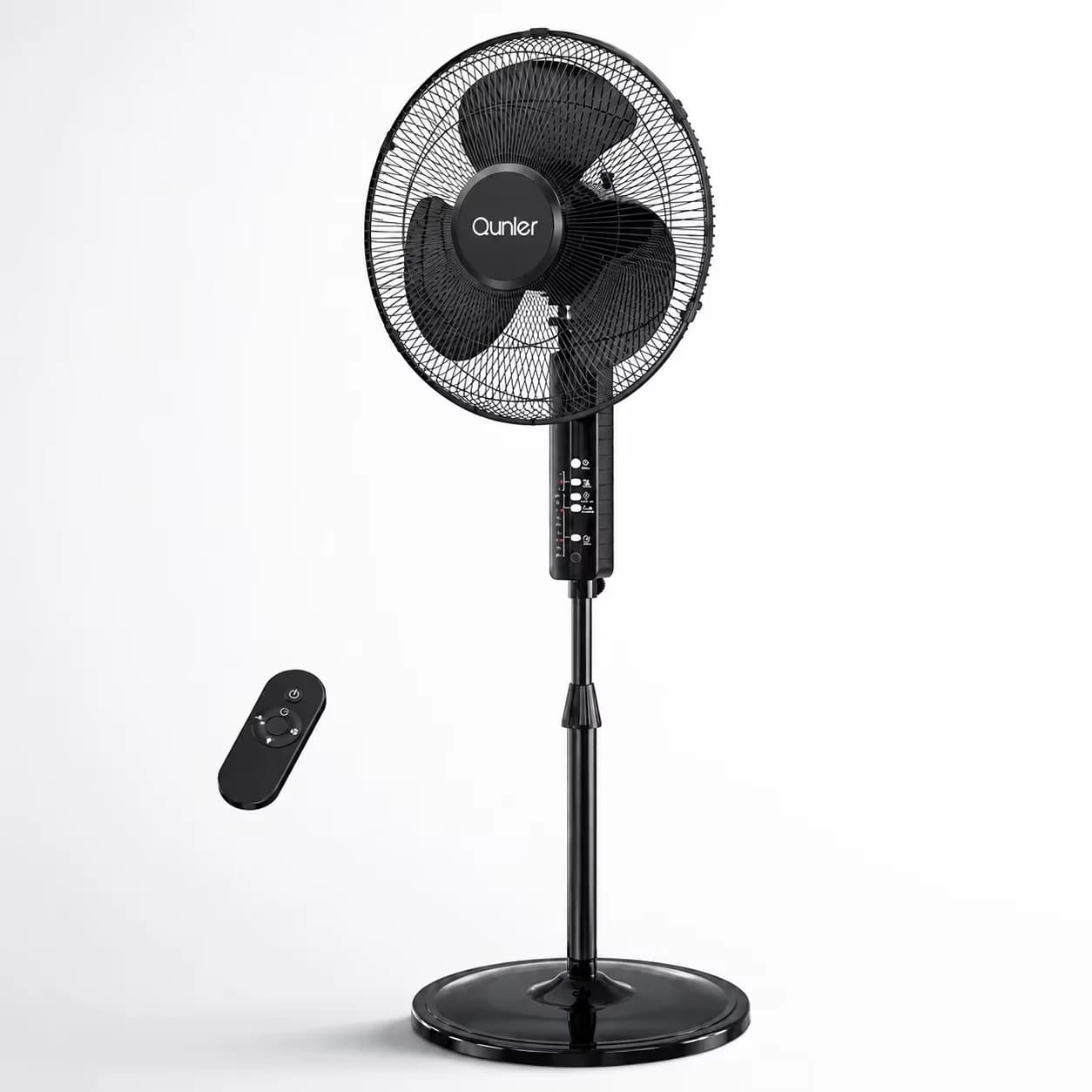Essential Air Conditioner with Remote Controlled, 10H Timer Quiet Fan, 16" Oscillating Standing Fan - Black Metal Model 31681D
