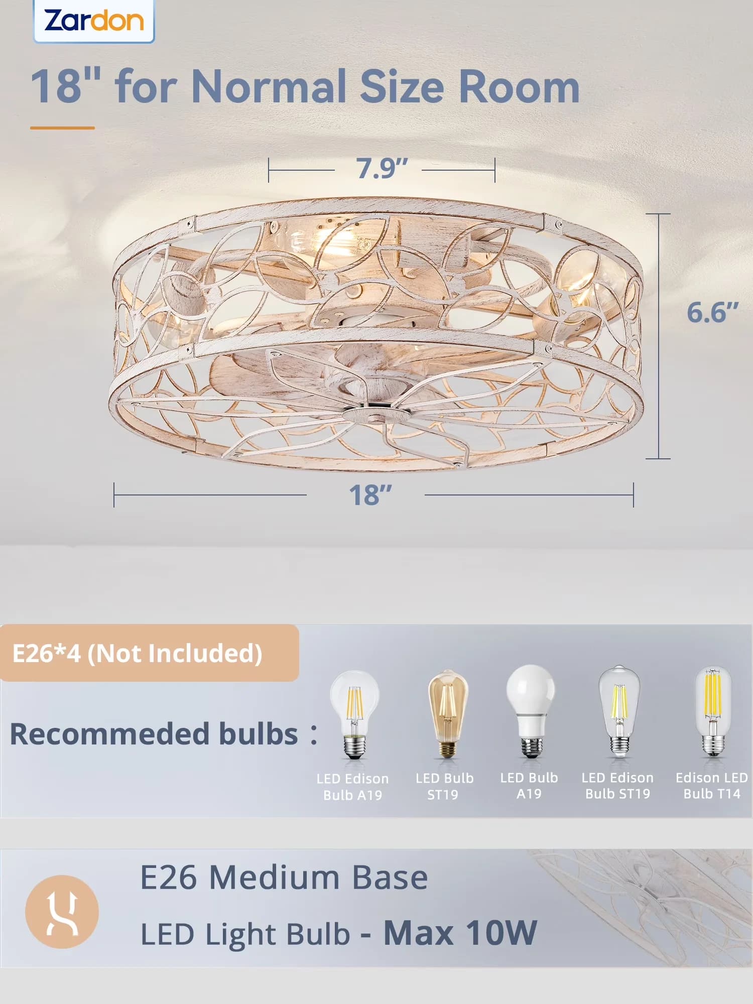 Efficient Ceiling Fan with LED, Reverse Airflow - White, Gold Metal for Dining Room, Bedroom Model 898C59