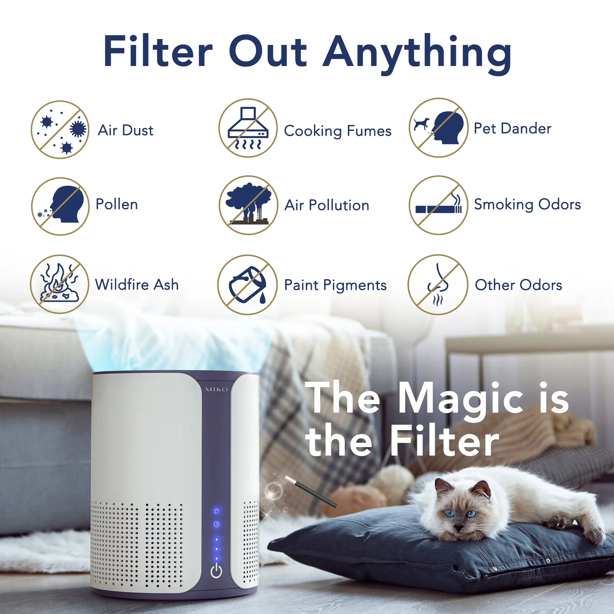 Modern Air Purifier with Variable Speed, 925 sq ft coverage, Ibuki Home - Model F7F157